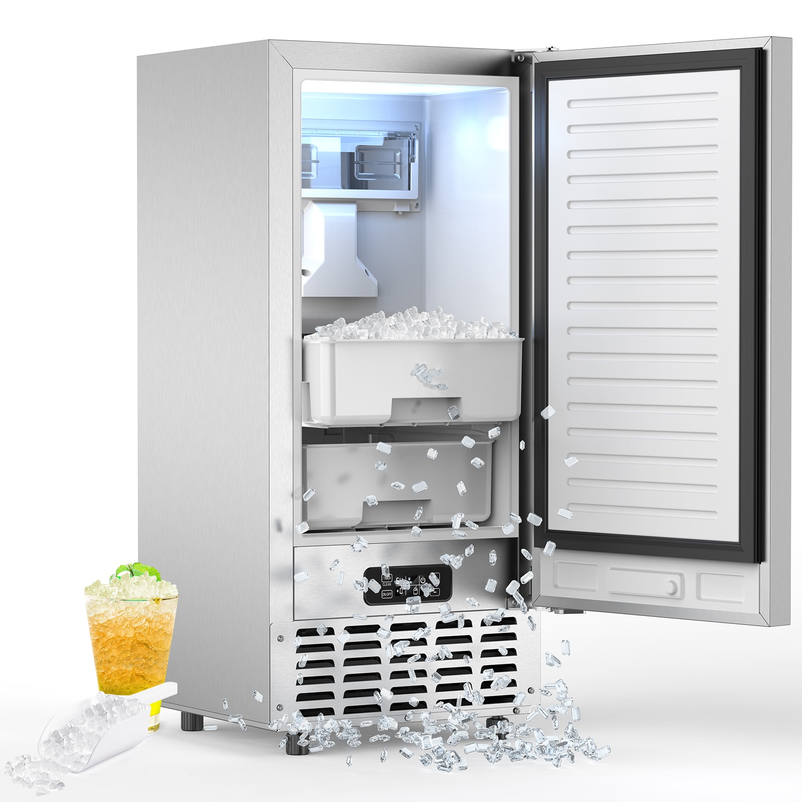 Fabricador de hielo en forma de pepitas que produce 66 libras de hielo al día (Acero inoxidable)
