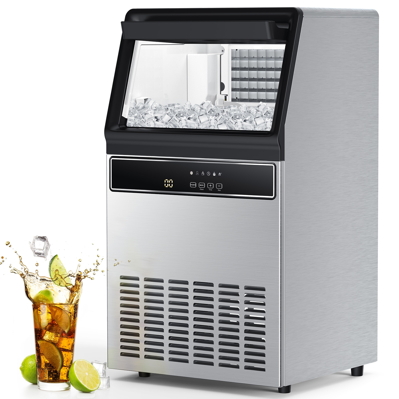Máquina de hacer hielo en cubos de 33 libras de capacidad de almacenamiento de hielo y 130 libras de producción diaria de hielo (Acero inoxidable) LSZ47IM90S