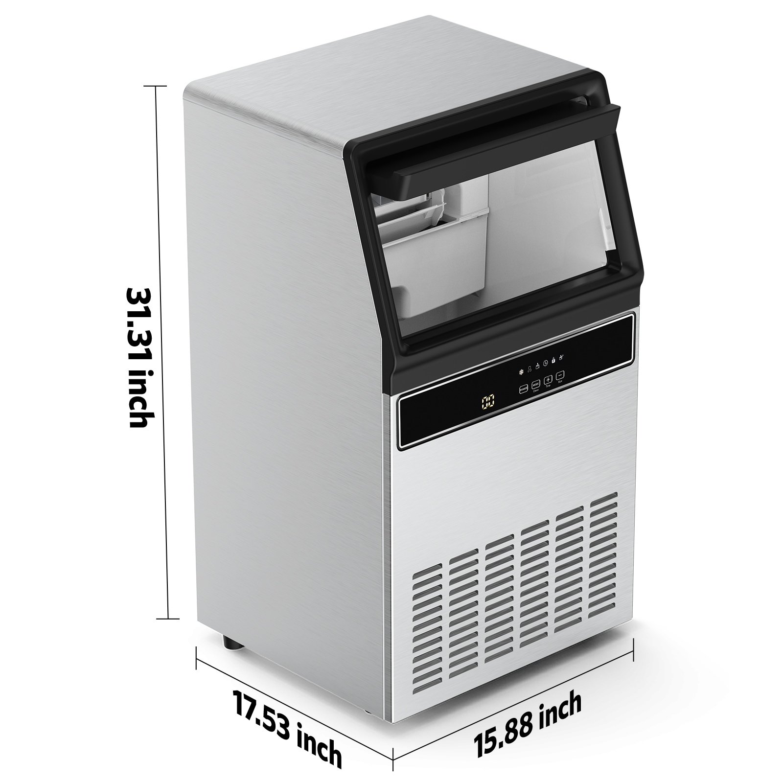 Máquina de hacer hielo en cubos de 33 libras de capacidad de almacenamiento de hielo y 130 libras de producción diaria de hielo (Acero inoxidable) LSZ47IM90S