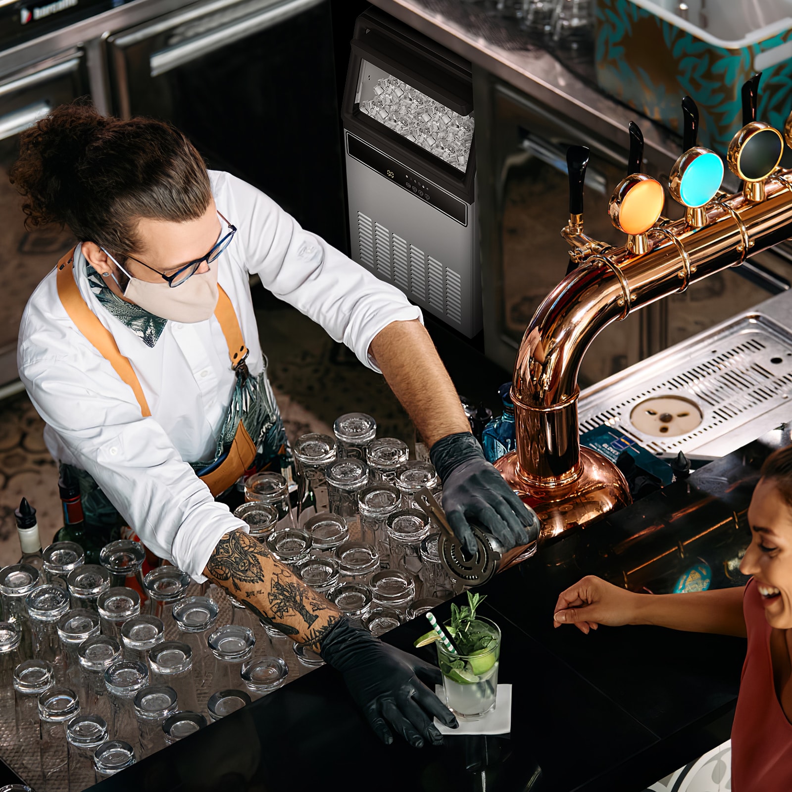 Máquina de hacer hielo en cubos de 33 libras de capacidad de almacenamiento de hielo y 130 libras de producción diaria de hielo (Acero inoxidable) LSZ47IM90S