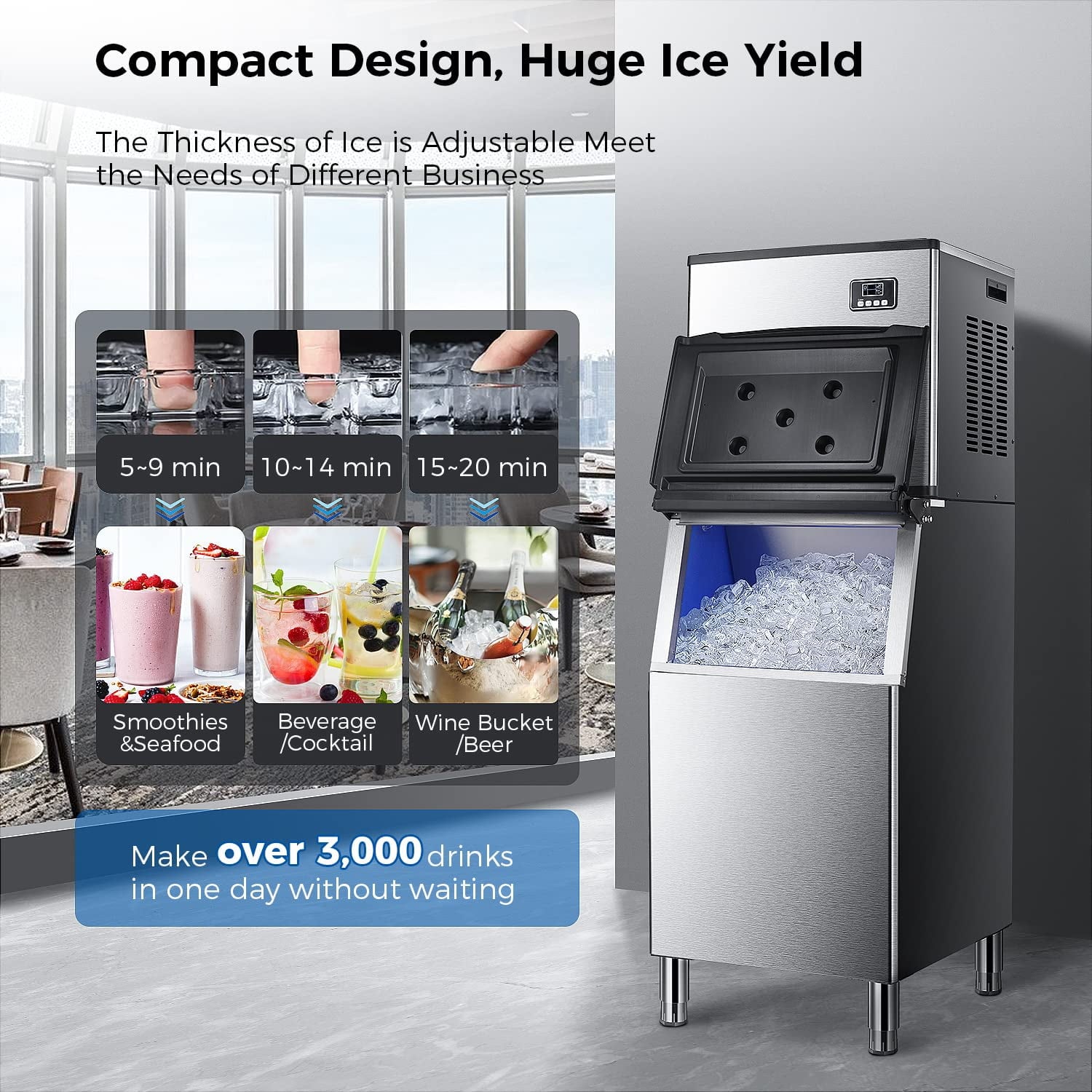 Fabricador de hielo en cubos que produce 352 libras de hielo al día (Acero inoxidable)