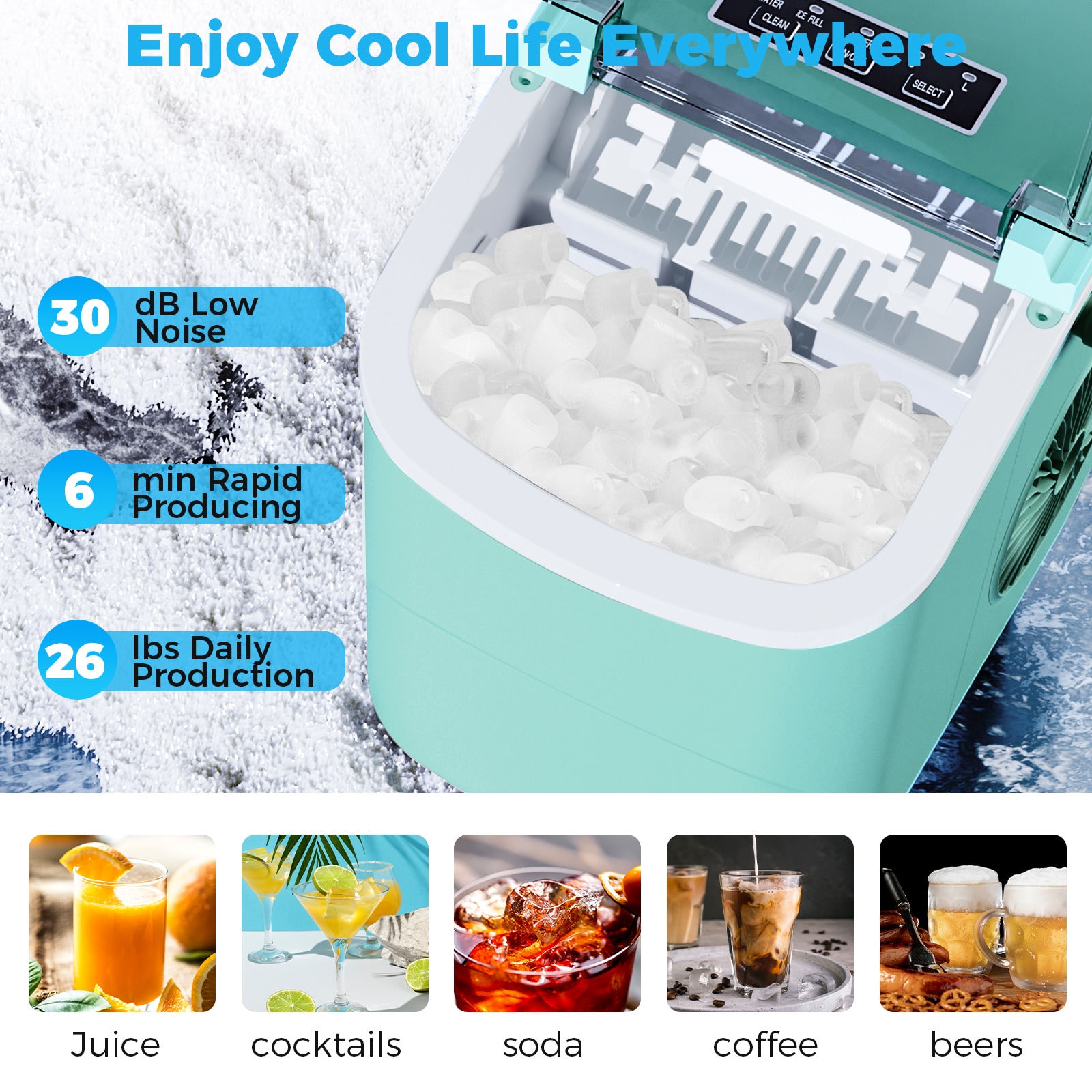 Fabricador de hielo tipo bala de 26 libras al día (verde)