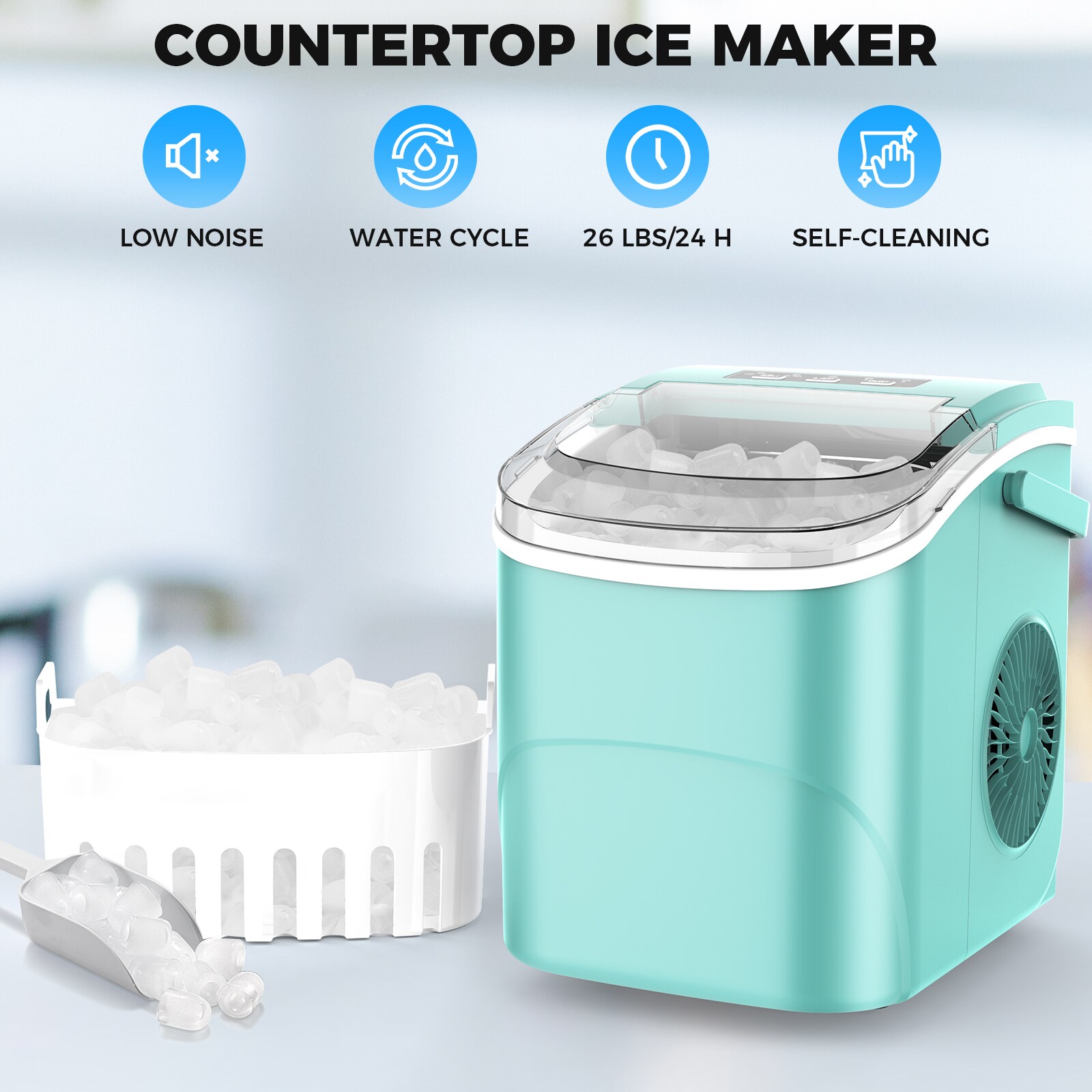 Fabricador de hielo tipo bala de 26 libras al día (verde)