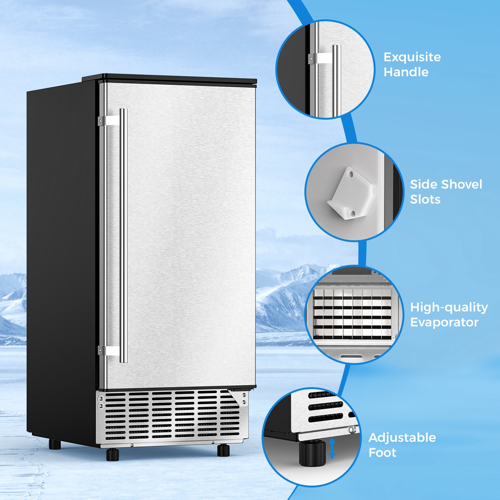 Almacenamiento de hielo de 25 libras 80 libras de hielo por día Fabricante de hielo en cubos (Plata) Z5836F