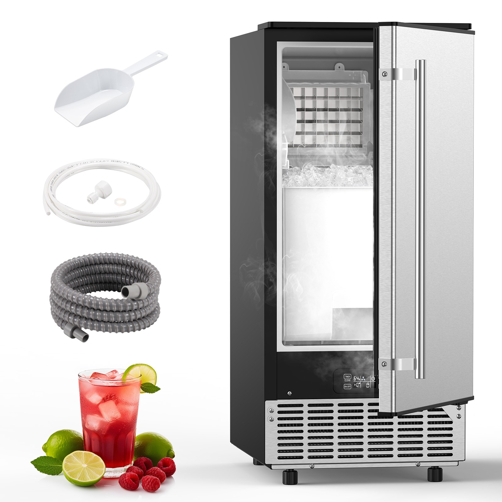Almacenamiento de hielo de 25 libras 80 libras de hielo por día Fabricante de hielo en cubos (Plata) Z5836F