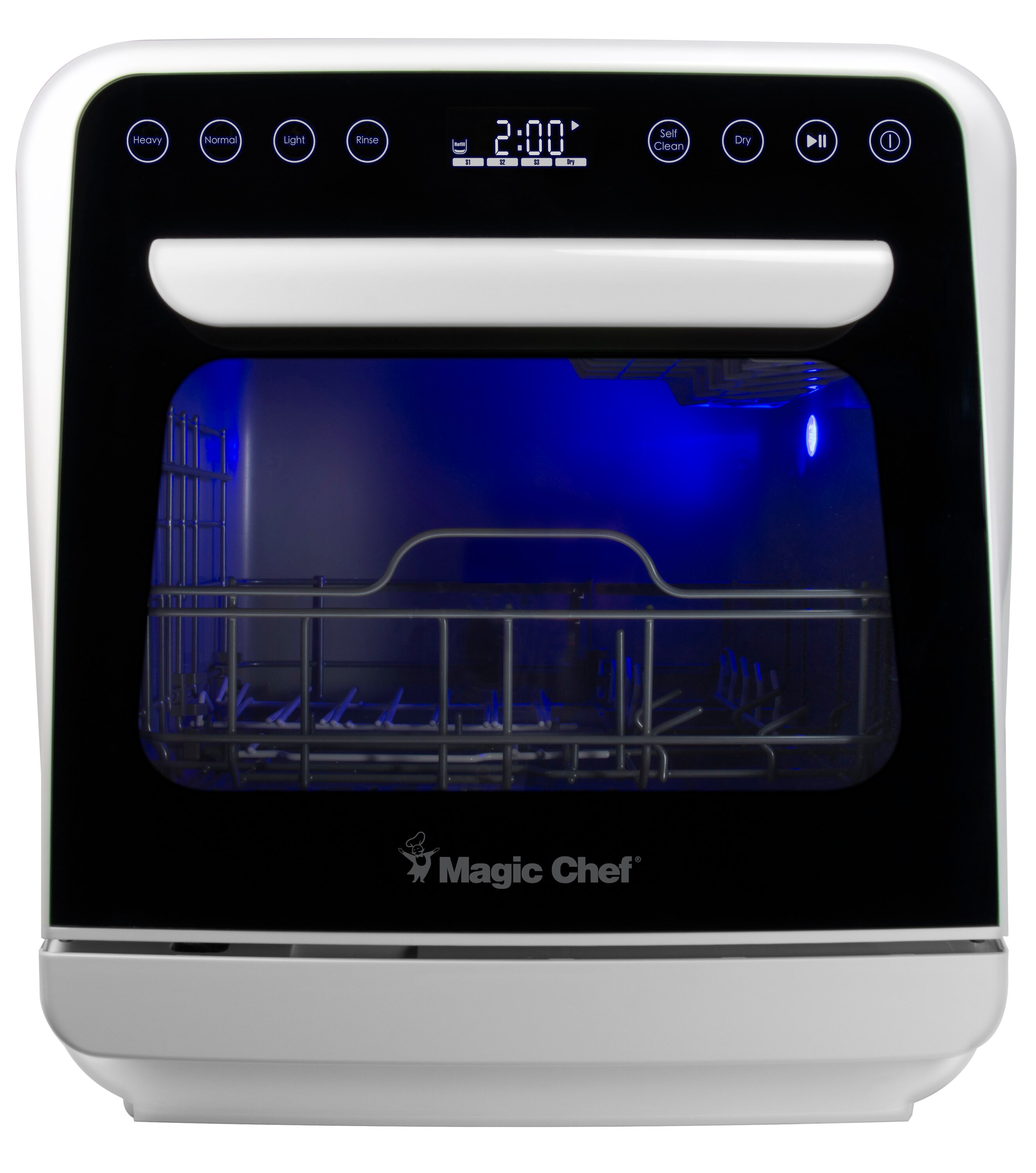Lavavajillas portátil independiente Magic Chef de 17.4 pulgadas (Blanco) Nivel de sonido estándar de 56 decibeles MCSCD3W