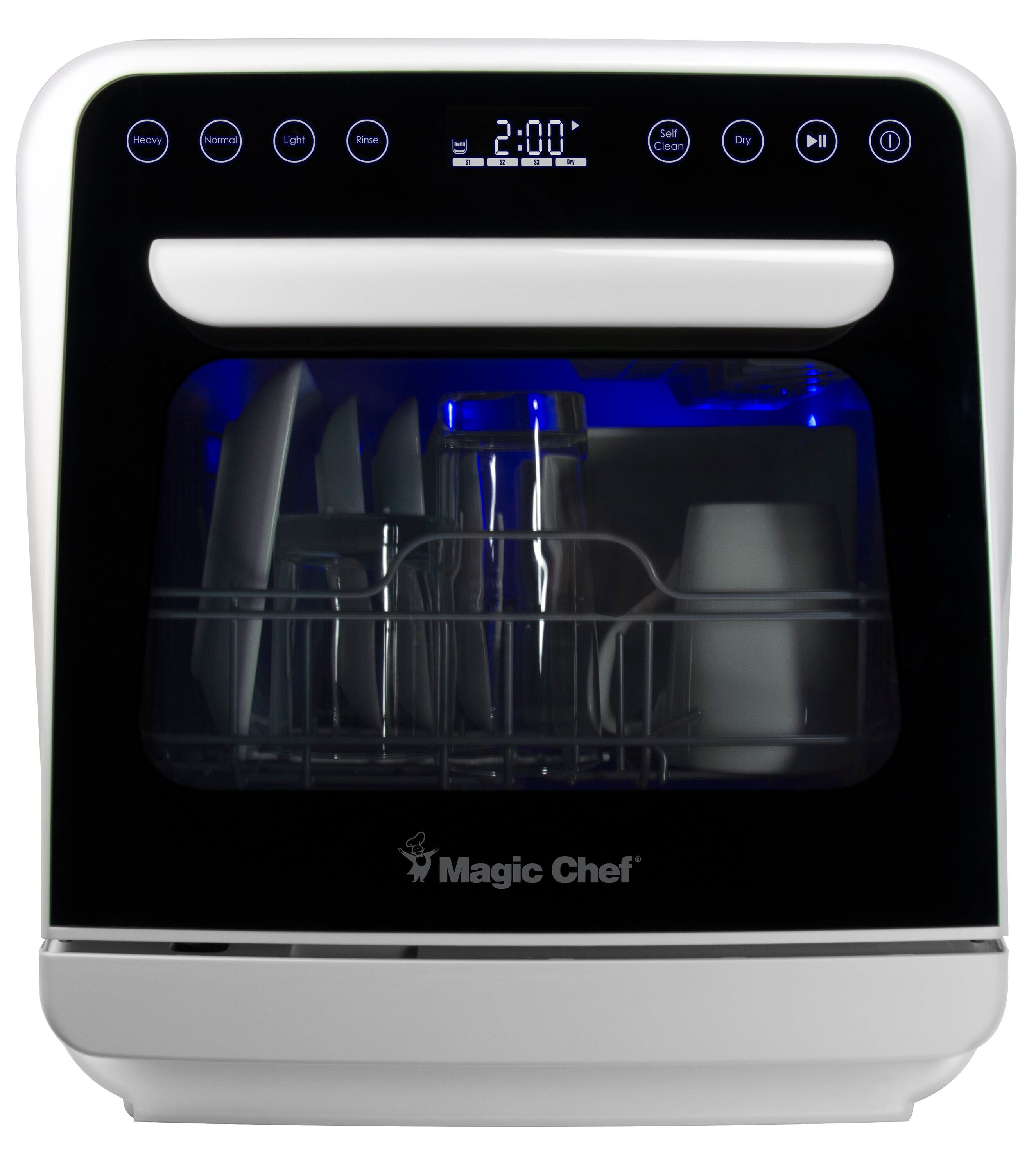 Lavavajillas portátil independiente Magic Chef de 17.4 pulgadas (Blanco) Nivel de sonido estándar de 56 decibeles MCSCD3W