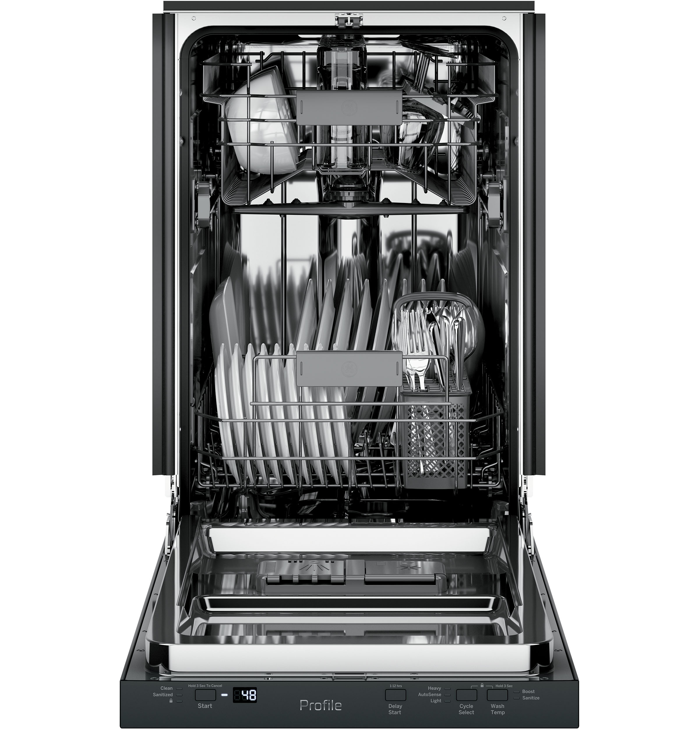 Lavavajillas empotrable de control superior GE Profile de 18 pulgadas (Negro) certificado ENERGY STAR, nivel de sonido muy silencioso de 47 decibeles PDT145SGLBB