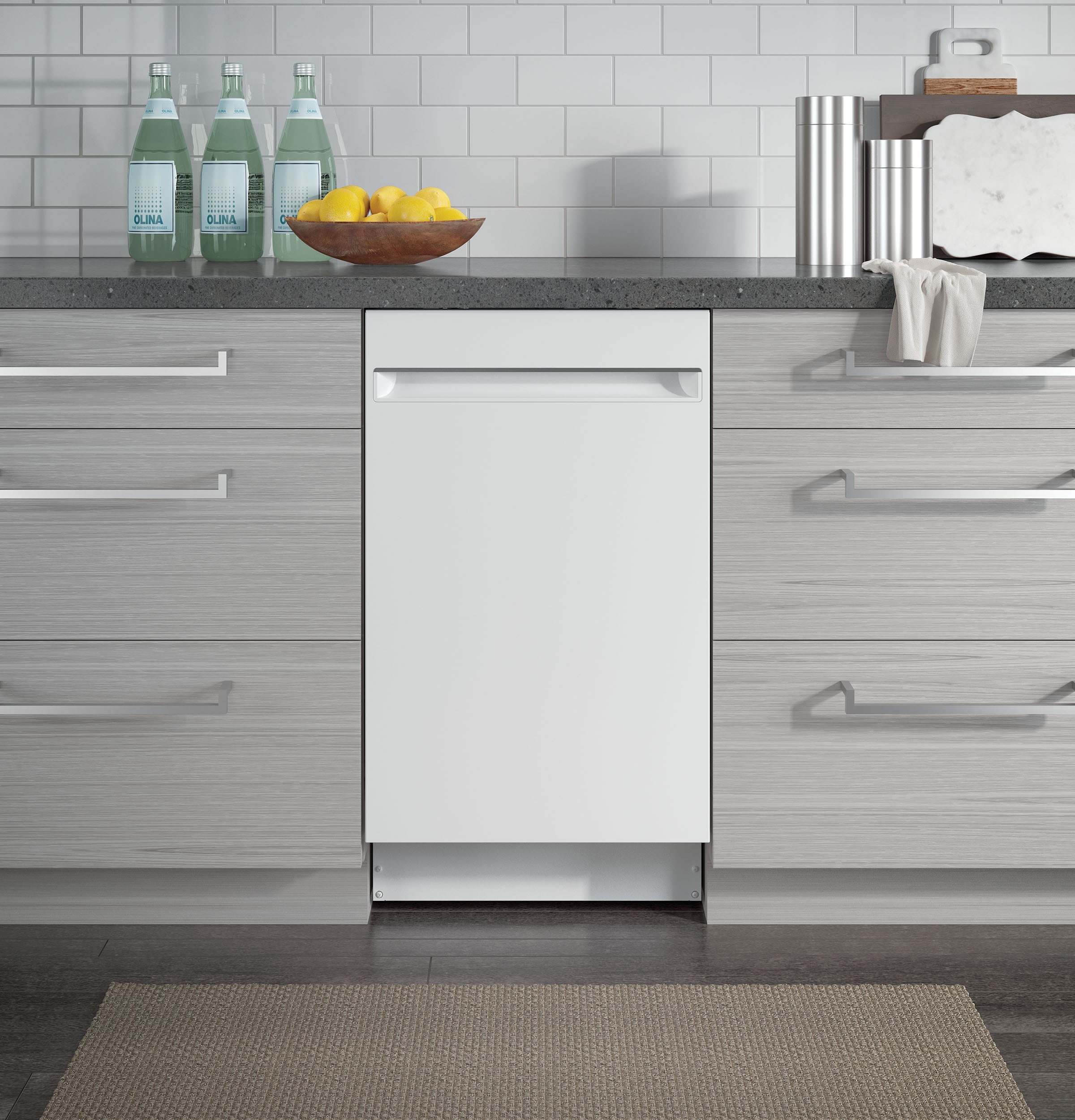 Lavavajillas empotrado GE Profile de 18 pulgadas con control superior (blanco) con certificación ENERGY STAR, nivel de sonido muy silencioso de 47 decibeles modelo PDT145SGLWW.