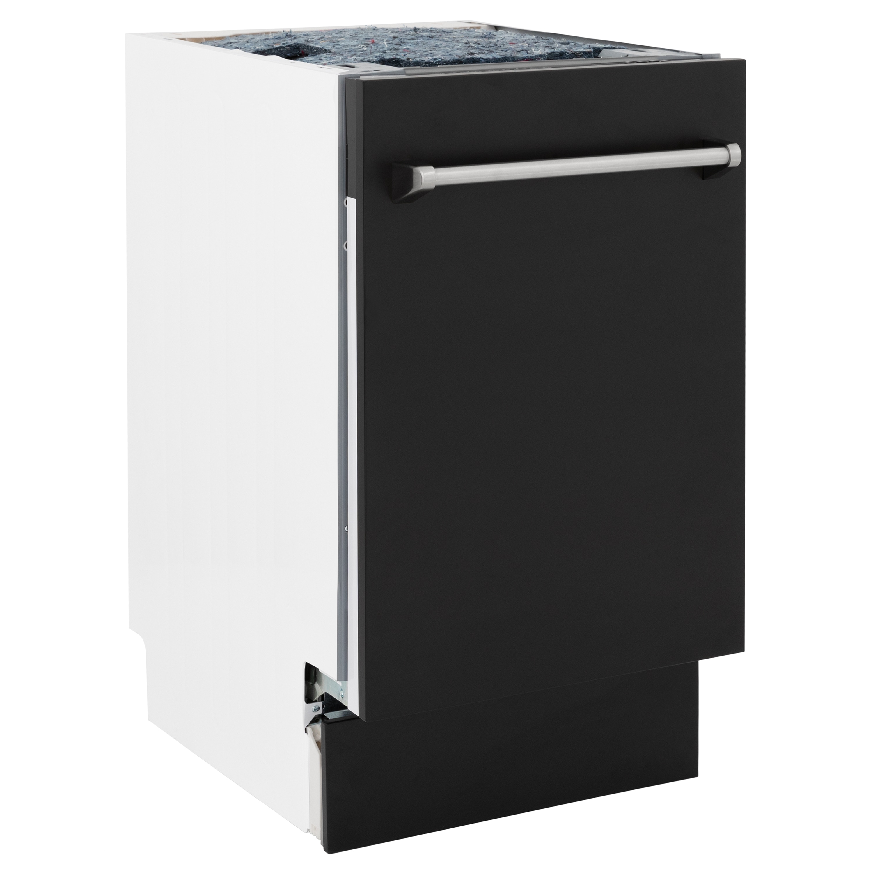 Lavavajillas empotrado de control superior ZLINE KITCHEN & BATH Tallac de 18 pulgadas con tercer rack (Tina de acero inoxidable con panel negro mate) ENERGY STAR, nivel de sonido estándar de 51 decibeles DWV-BLM-18.