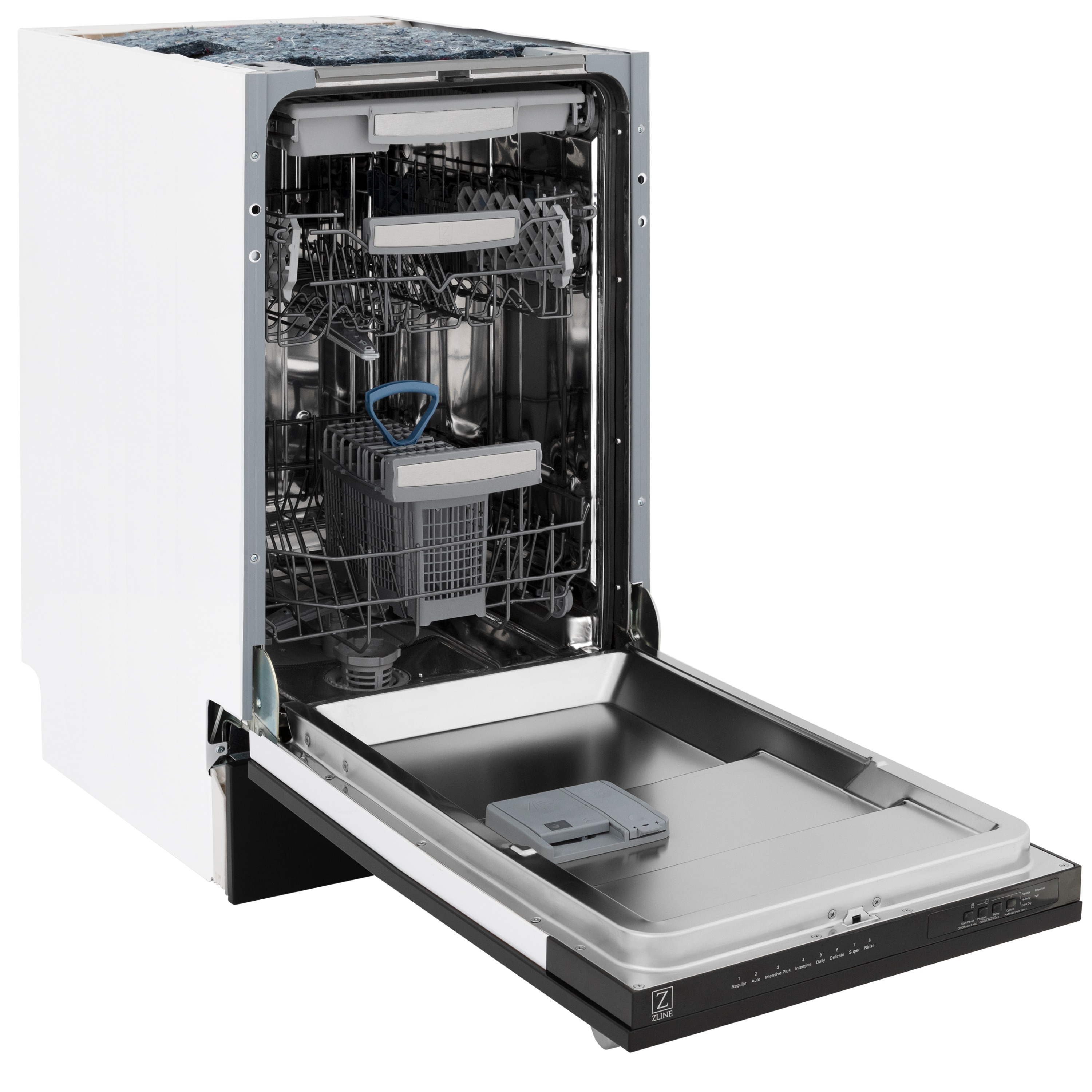 Lavavajillas empotrado de control superior ZLINE KITCHEN & BATH Tallac de 18 pulgadas con tercer rack (Tina de acero inoxidable con panel negro mate) ENERGY STAR, nivel de sonido estándar de 51 decibeles DWV-BLM-18.