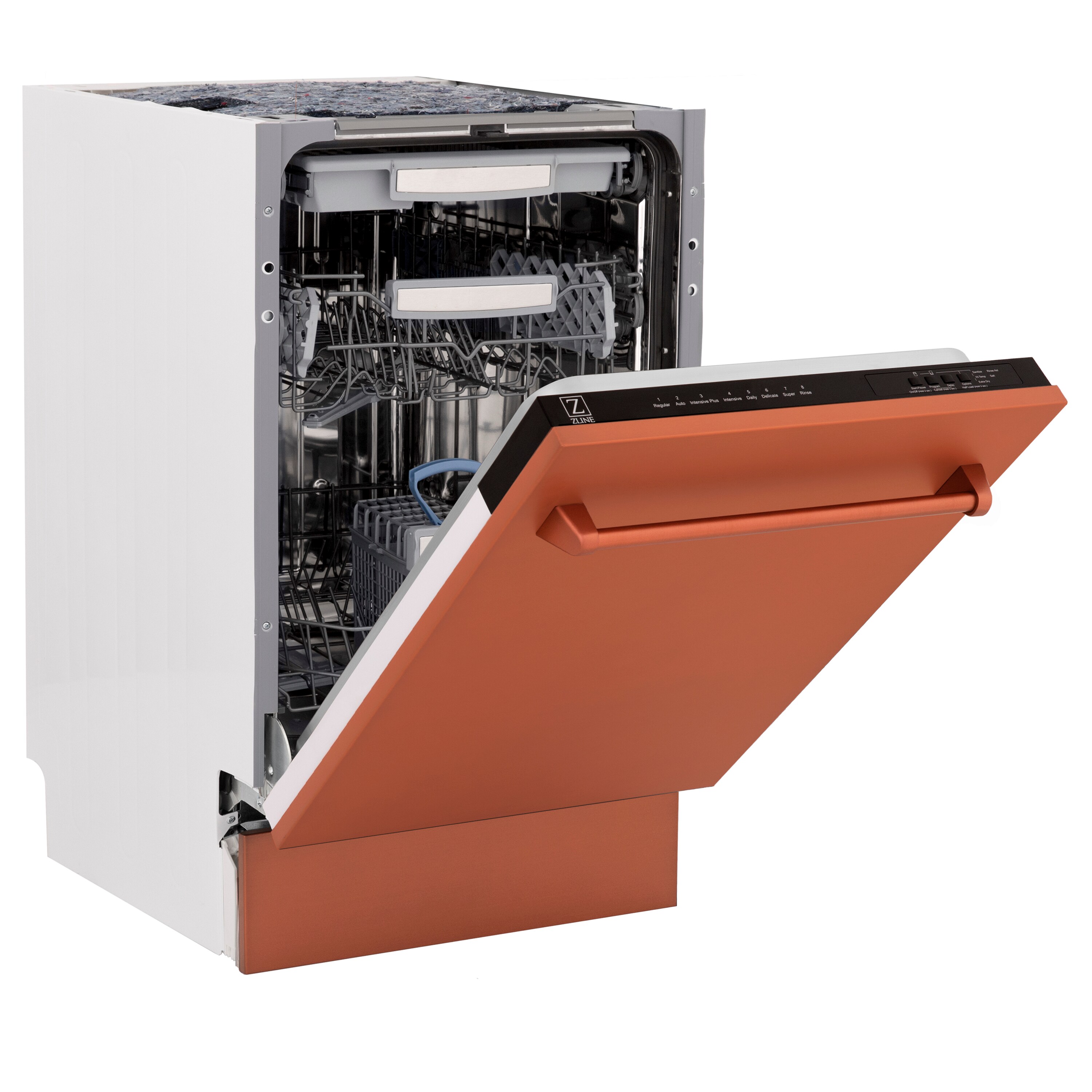 Lavavajillas empotrado de control superior de 18 pulgadas con tercera parrilla (tina de acero inoxidable con panel de cobre) ENERGY STAR, nivel de sonido estándar de 51 decibelios DWV-C-18 de ZLINE KITCHEN & BATH Tallac