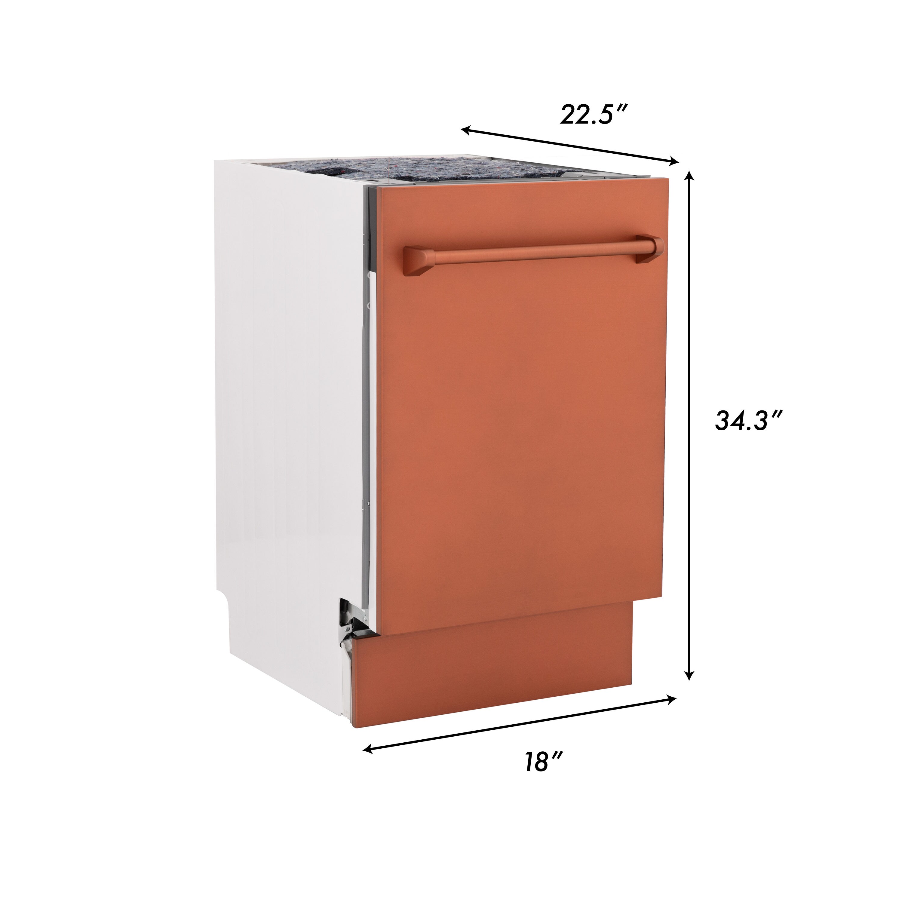 Lavavajillas empotrado de control superior de 18 pulgadas con tercera parrilla (tina de acero inoxidable con panel de cobre) ENERGY STAR, nivel de sonido estándar de 51 decibelios DWV-C-18 de ZLINE KITCHEN & BATH Tallac