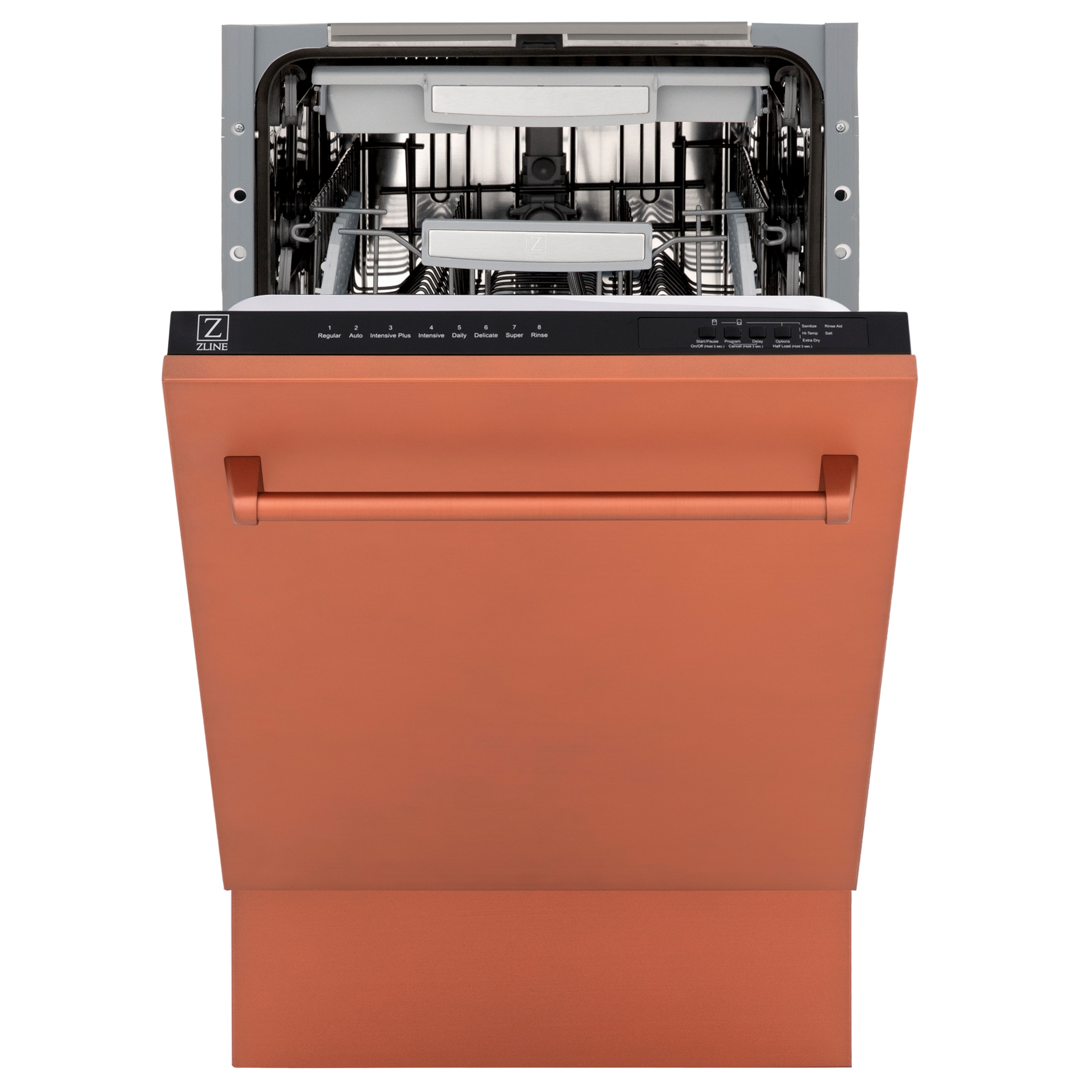 Lavavajillas empotrado de control superior de 18 pulgadas con tercera parrilla (tina de acero inoxidable con panel de cobre) ENERGY STAR, nivel de sonido estándar de 51 decibelios DWV-C-18 de ZLINE KITCHEN & BATH Tallac