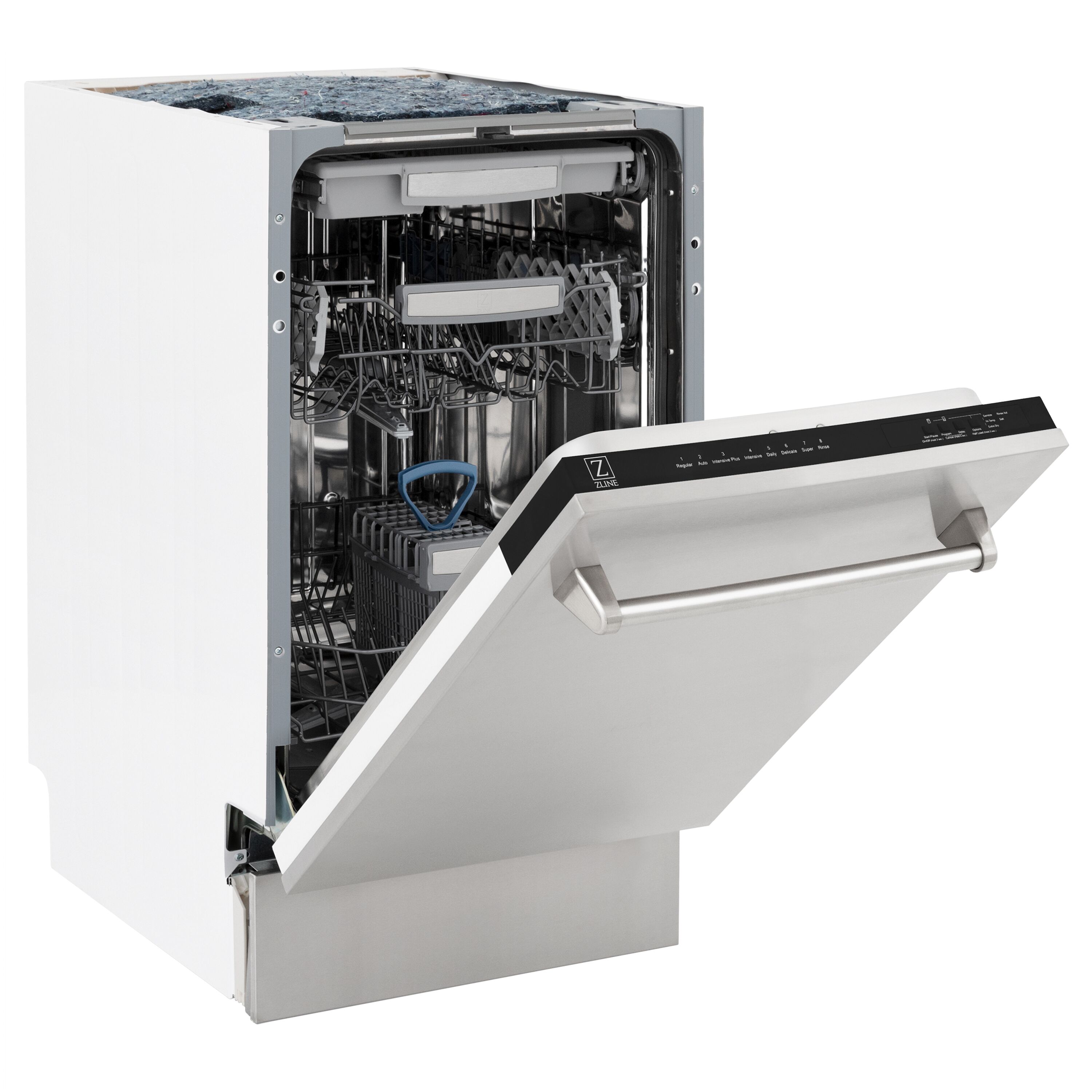 Lavavajillas empotrable de control superior de 18 pulgadas de ZLINE KITCHEN & BATH con tercer rack (tina de acero inoxidable con panel de acero inoxidable tradicional) ENERGY STAR, nivel de sonido estándar de 51 decibeles DWV-304-18