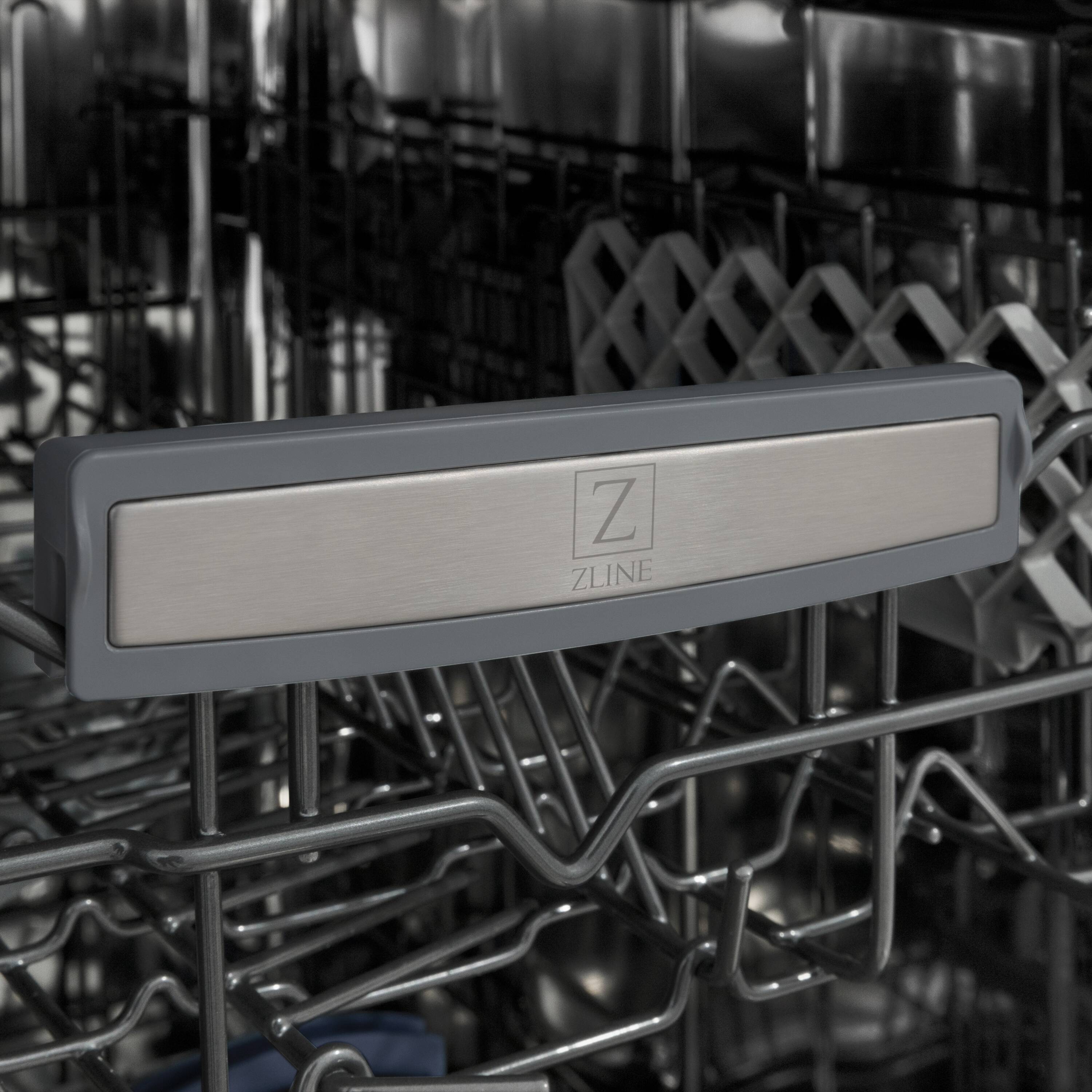 Lavavajillas empotrable de control superior de 18 pulgadas de ZLINE KITCHEN & BATH con tercer rack (tina de acero inoxidable con panel de acero inoxidable tradicional) ENERGY STAR, nivel de sonido estándar de 51 decibeles DWV-304-18
