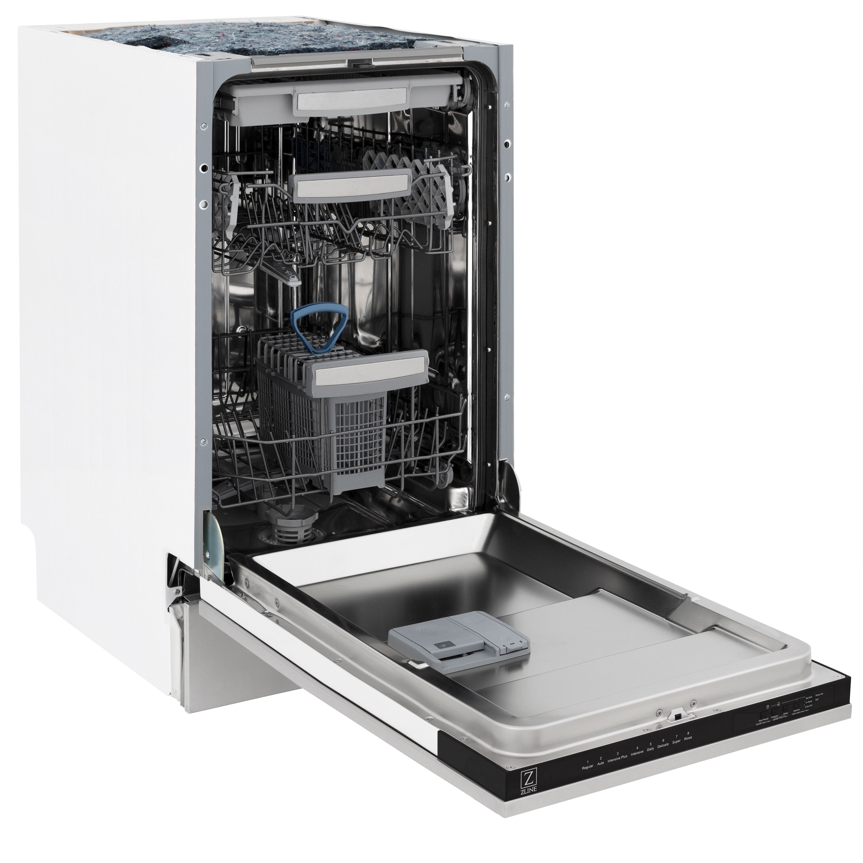 Lavavajillas empotrable de control superior de 18 pulgadas de ZLINE KITCHEN & BATH con tercer rack (tina de acero inoxidable con panel de acero inoxidable tradicional) ENERGY STAR, nivel de sonido estándar de 51 decibeles DWV-304-18