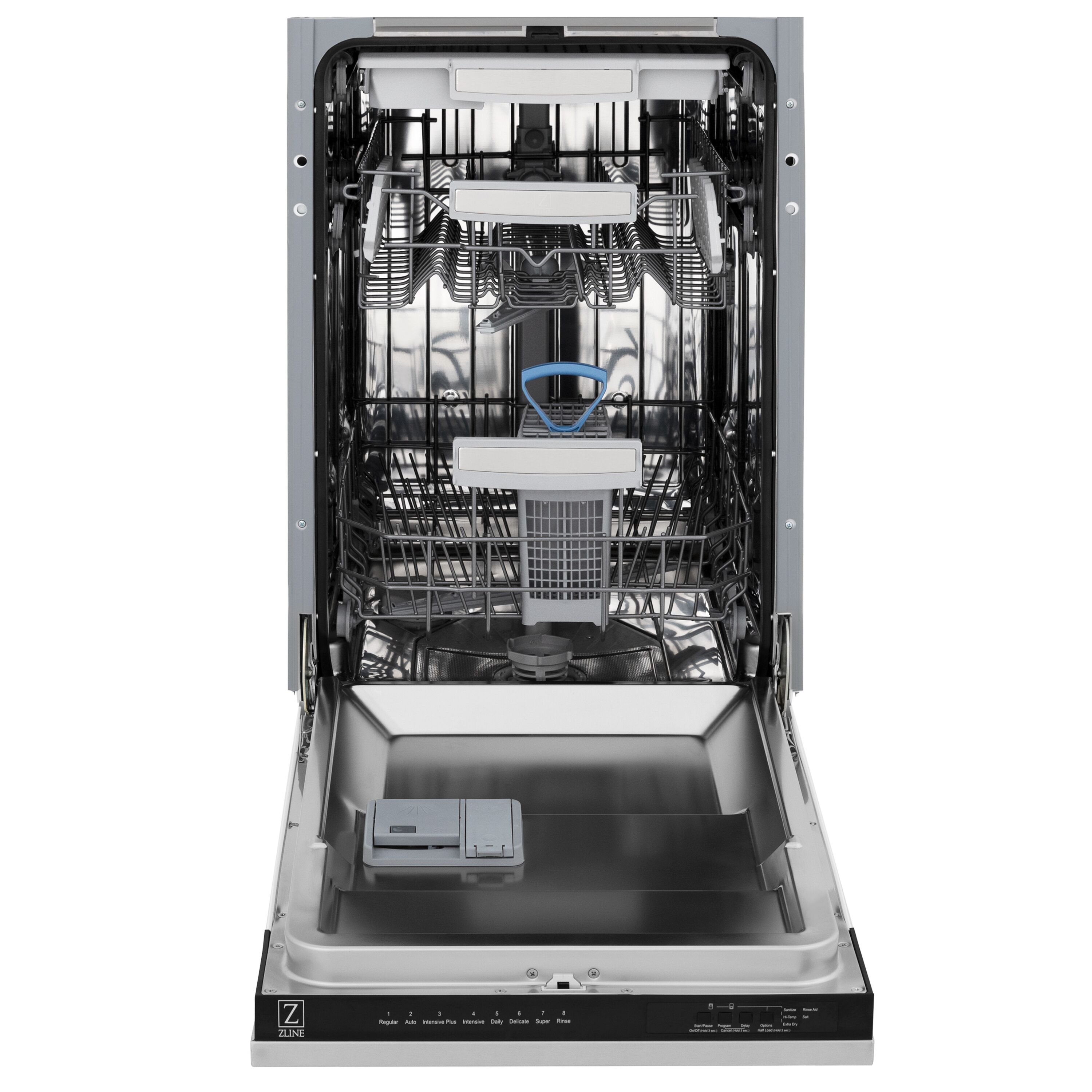 Lavavajillas empotrable de control superior de 18 pulgadas de ZLINE KITCHEN & BATH con tercer rack (tina de acero inoxidable con panel de acero inoxidable tradicional) ENERGY STAR, nivel de sonido estándar de 51 decibeles DWV-304-18