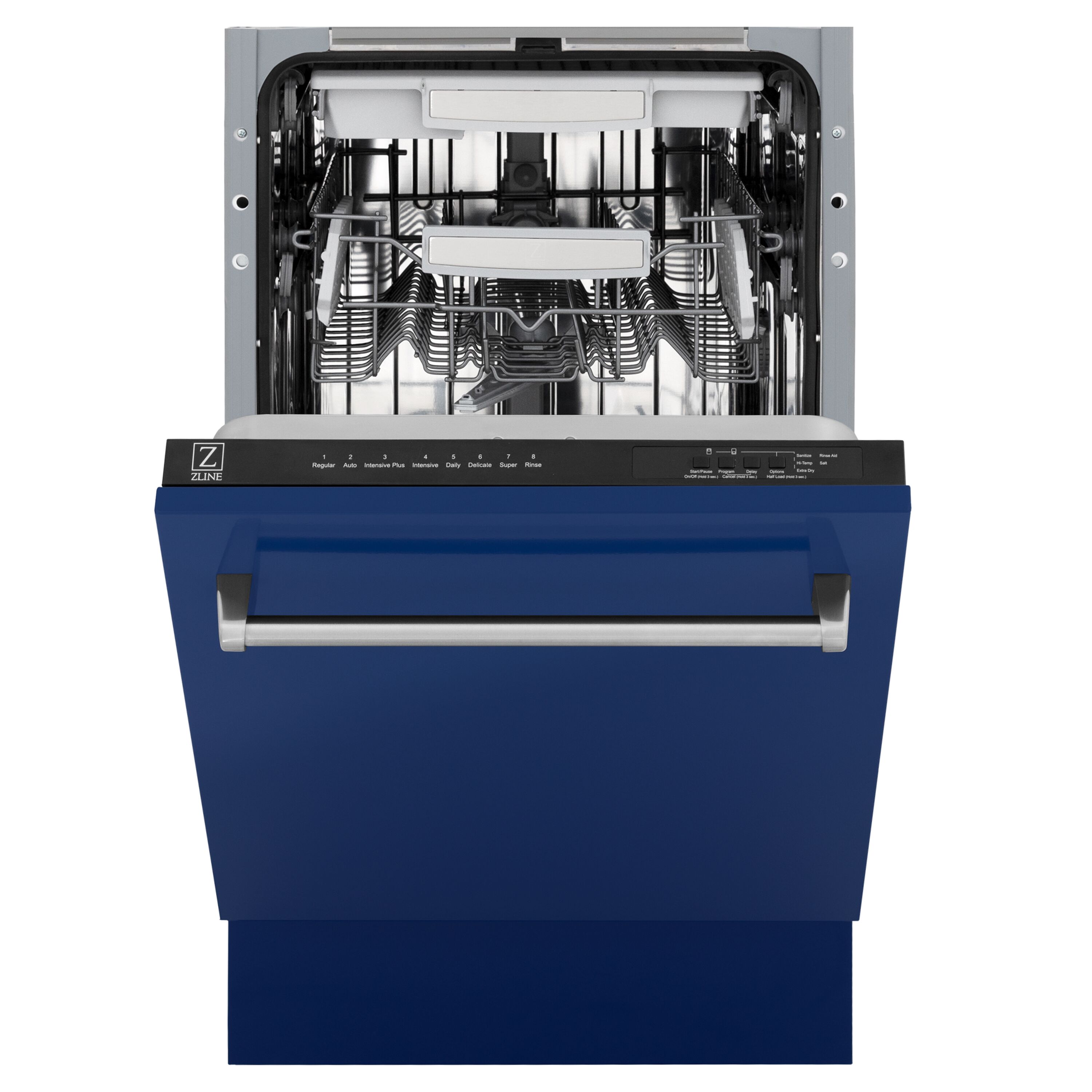 Lavavajillas Empotrado de Control Superior de 18 pulgadas con Tercer Estante (Tina de Acero Inoxidable con Panel Azul Brillante) ENERGY STAR, Nivel de Sonido Estándar de 51 Decibeles DWV-BG-18 de ZLINE KITCHEN & BATH.