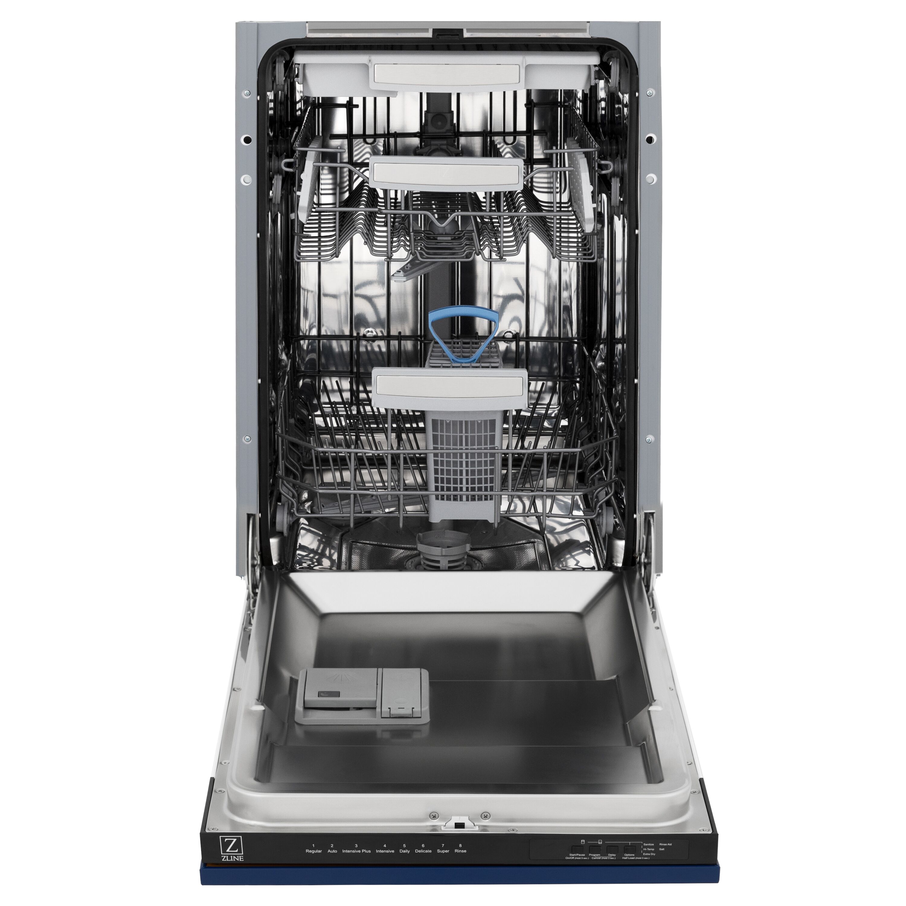 Lavavajillas Empotrado de Control Superior de 18 pulgadas con Tercer Estante (Tina de Acero Inoxidable con Panel Azul Brillante) ENERGY STAR, Nivel de Sonido Estándar de 51 Decibeles DWV-BG-18 de ZLINE KITCHEN & BATH.