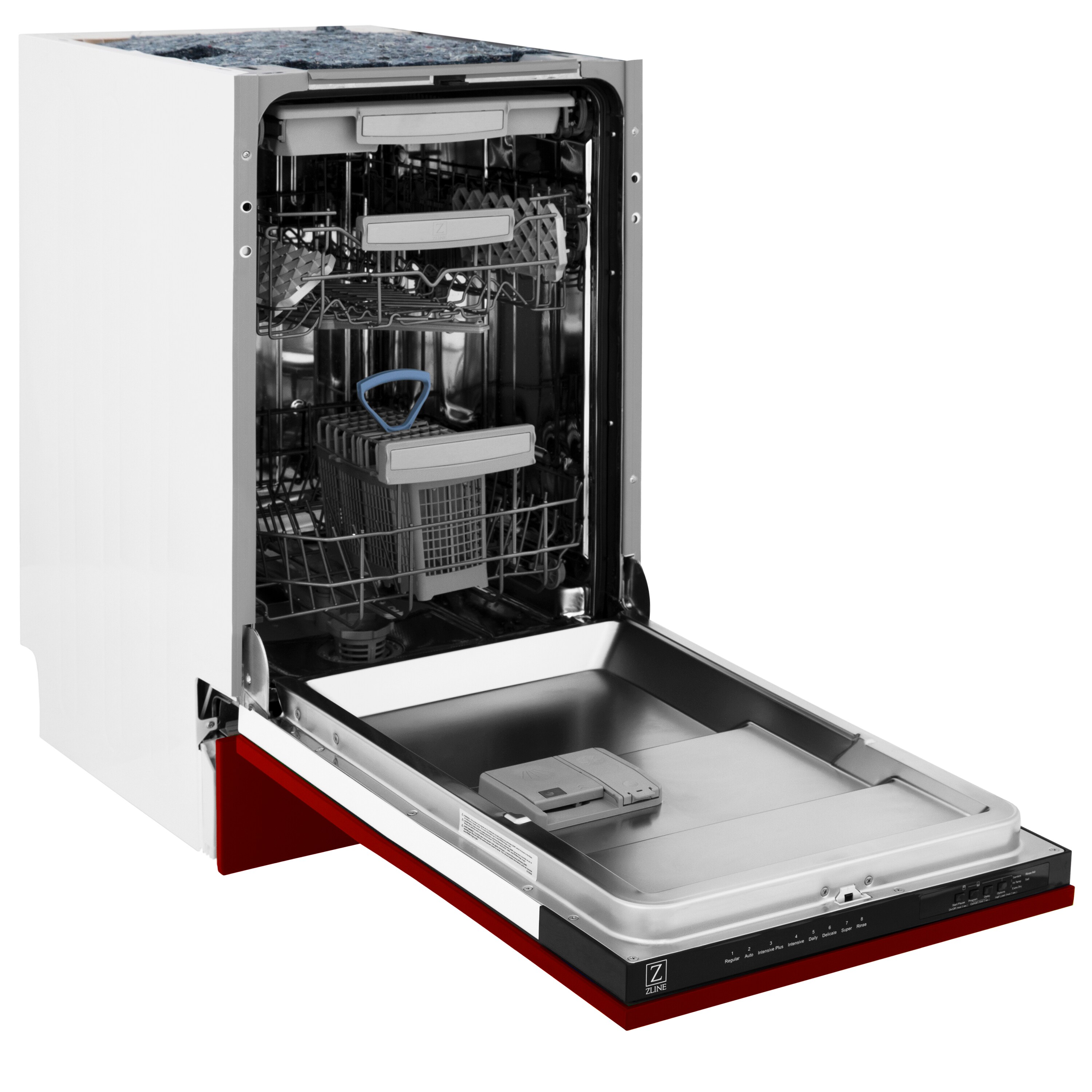 Lavavajillas empotrado ZLINE KITCHEN & BATH Tallac de 18 pulgadas con Control Superior y Tercer Riel (Tina de Acero Inoxidable con Panel Rojo Brillo) certificado ENERGY STAR, Nivel de Sonido Estándar de 51 Decibeles DWV-RG-18
