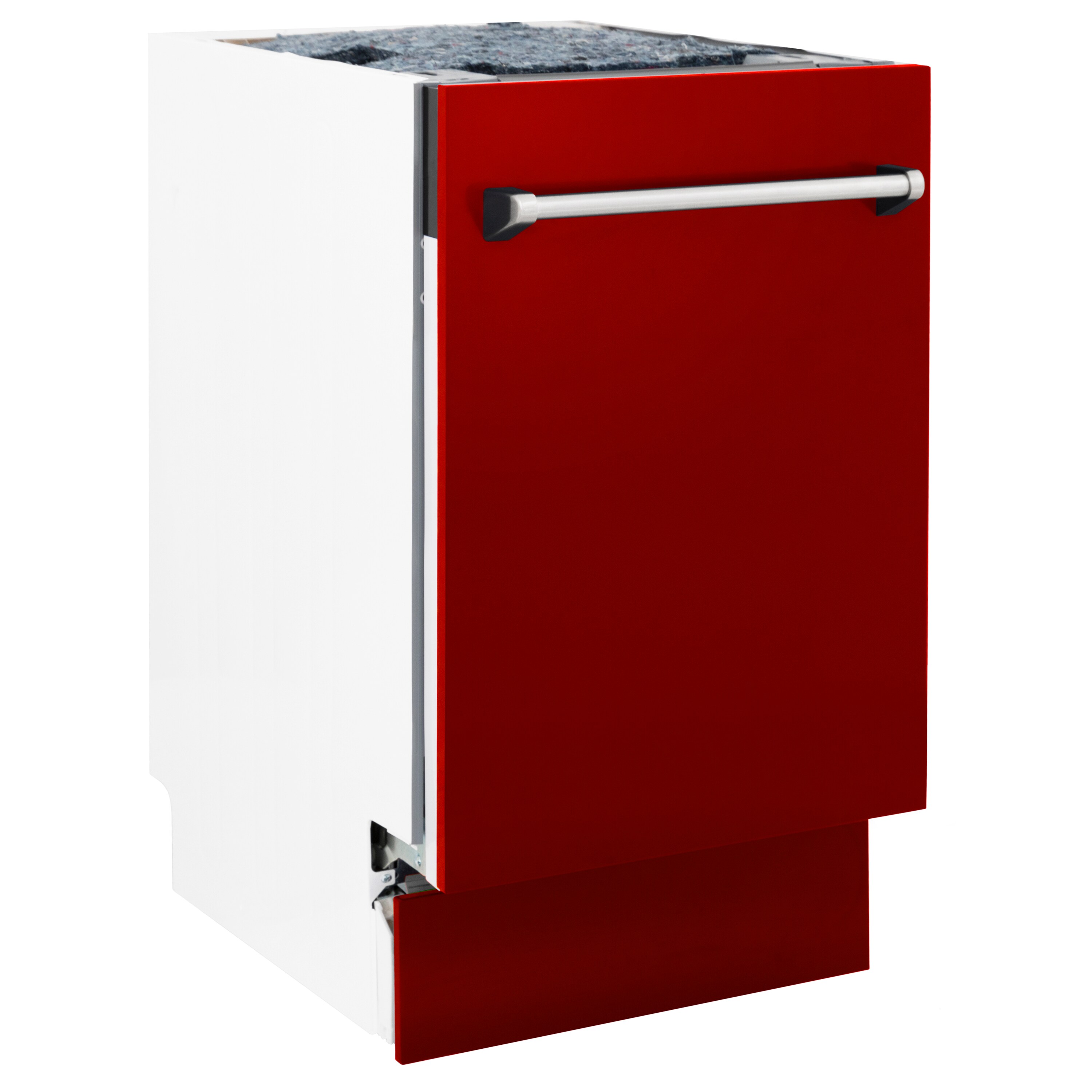 Lavavajillas empotrado ZLINE KITCHEN & BATH Tallac de 18 pulgadas con Control Superior y Tercer Riel (Tina de Acero Inoxidable con Panel Rojo Brillo) certificado ENERGY STAR, Nivel de Sonido Estándar de 51 Decibeles DWV-RG-18