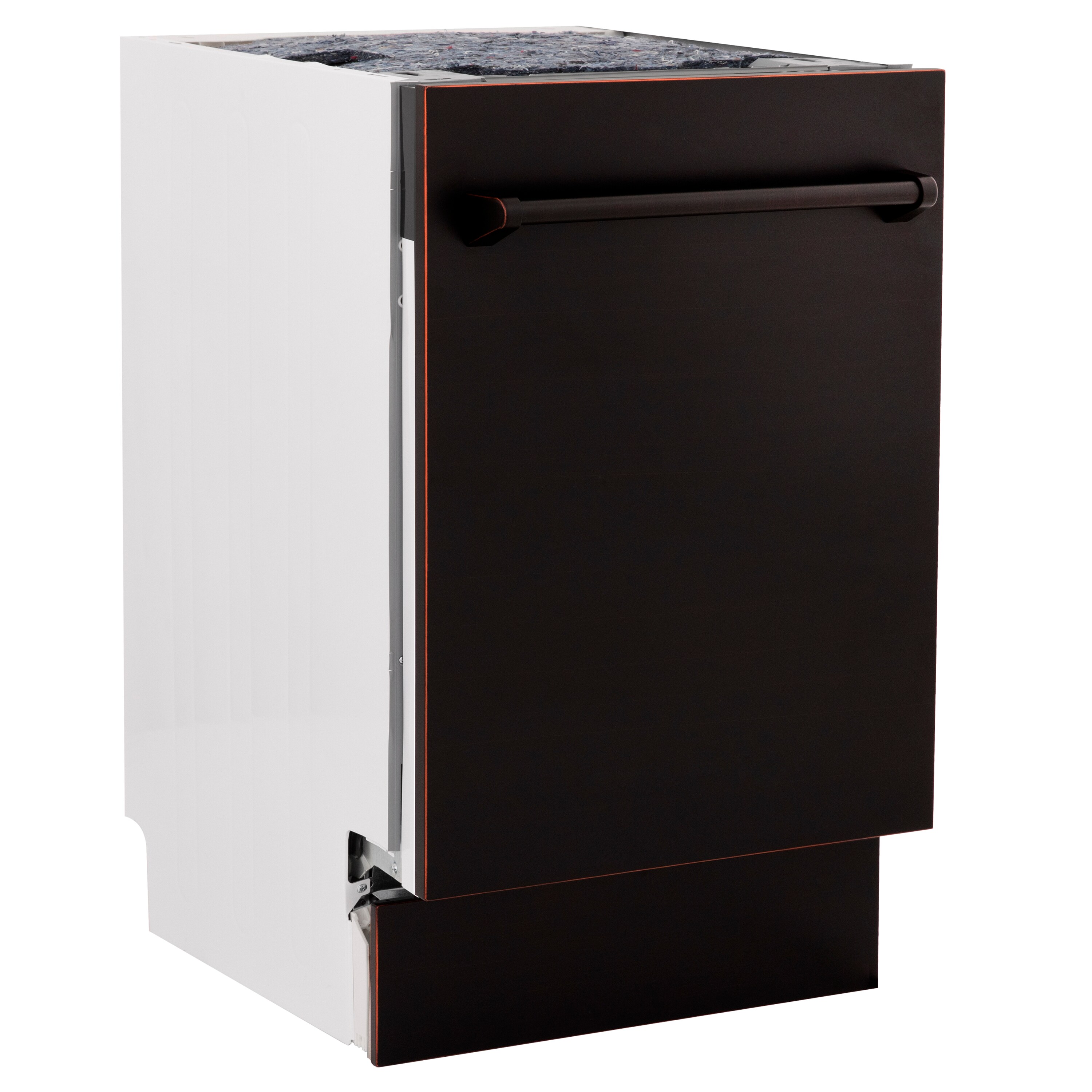 Lavavajillas Empotrado ZLINE KITCHEN & BATH Tallac de 18 pulgadas con Control Superior y Tercer Riel (tina de acero inoxidable con panel de bronce en aceite) con Certificación ENERGY STAR, Nivel de Sonido Estándar de 51 Decibeles DWV-ORB-18