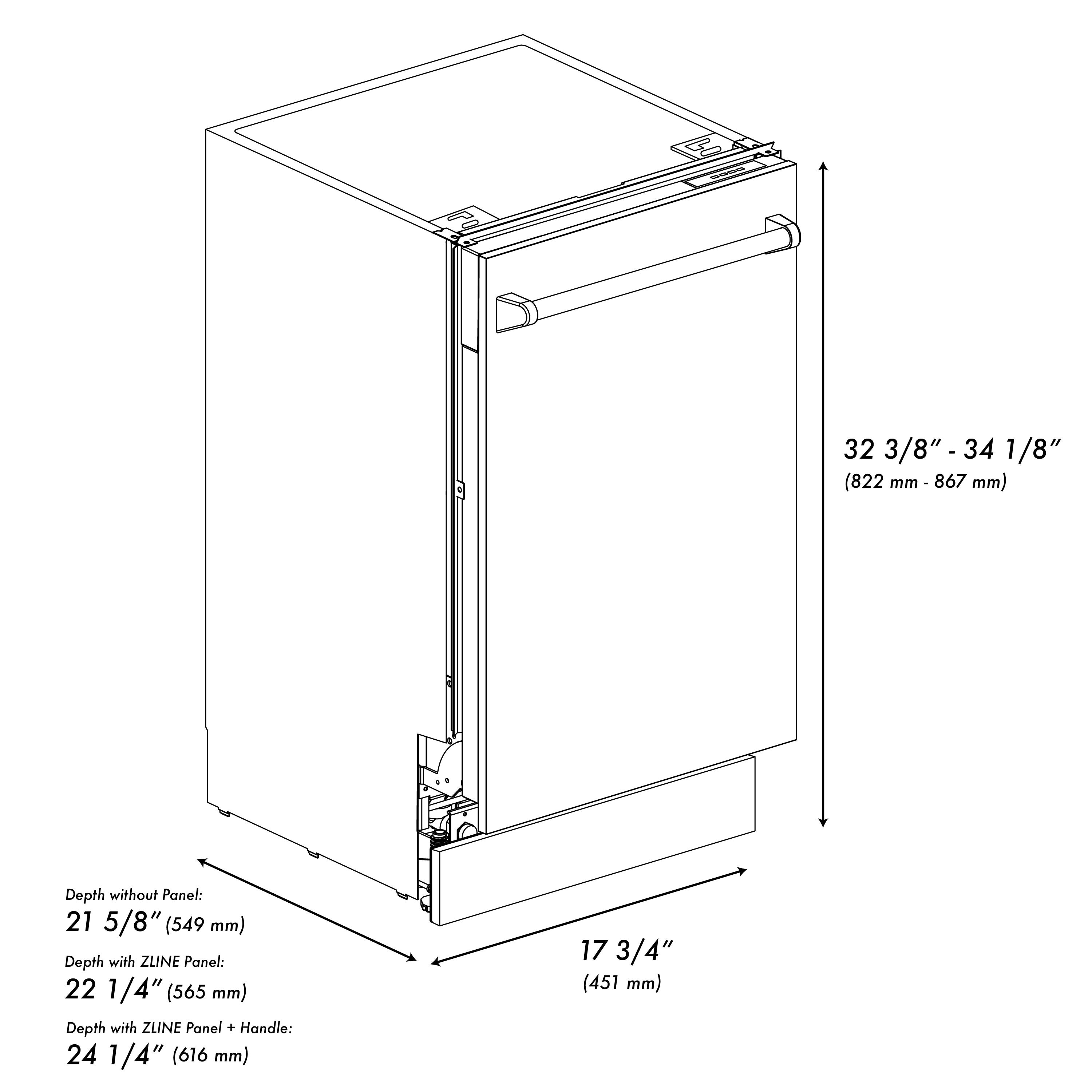 Lavavajillas Empotrado ZLINE KITCHEN & BATH Tallac de 18 pulgadas con Control Superior y Tercer Riel (tina de acero inoxidable con panel de bronce en aceite) con Certificación ENERGY STAR, Nivel de Sonido Estándar de 51 Decibeles DWV-ORB-18