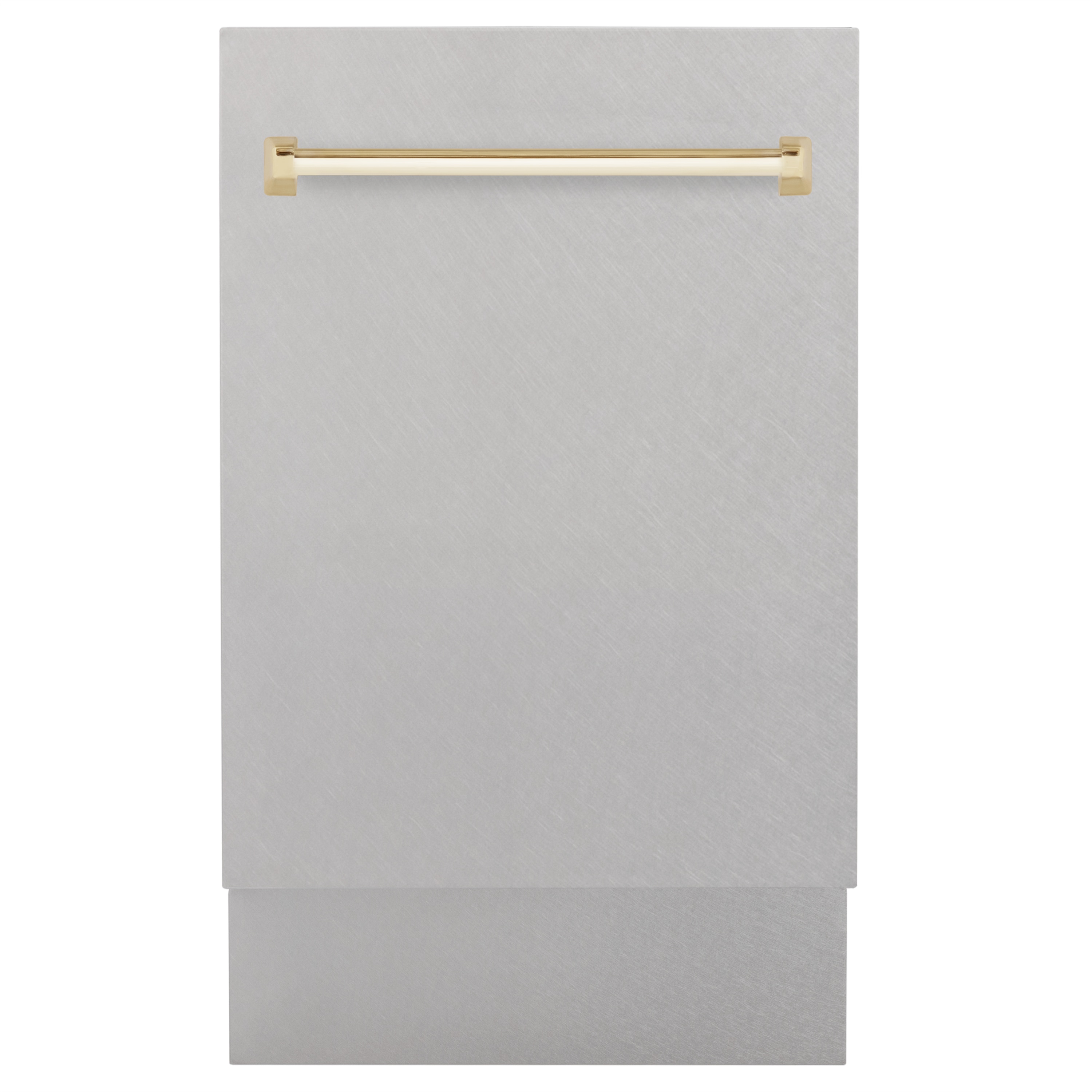 Lavavajillas empotrado de control superior de 18 pulgadas con tercera rejilla de la edición Autograph de ZLINE KITCHEN & BATH (Acero inoxidable resistente a las huellas dactilares con mango de oro pulido) ENERGY STAR, Nivel de sonido estándar de 51 decibelios DWVZ-SN-18-G
