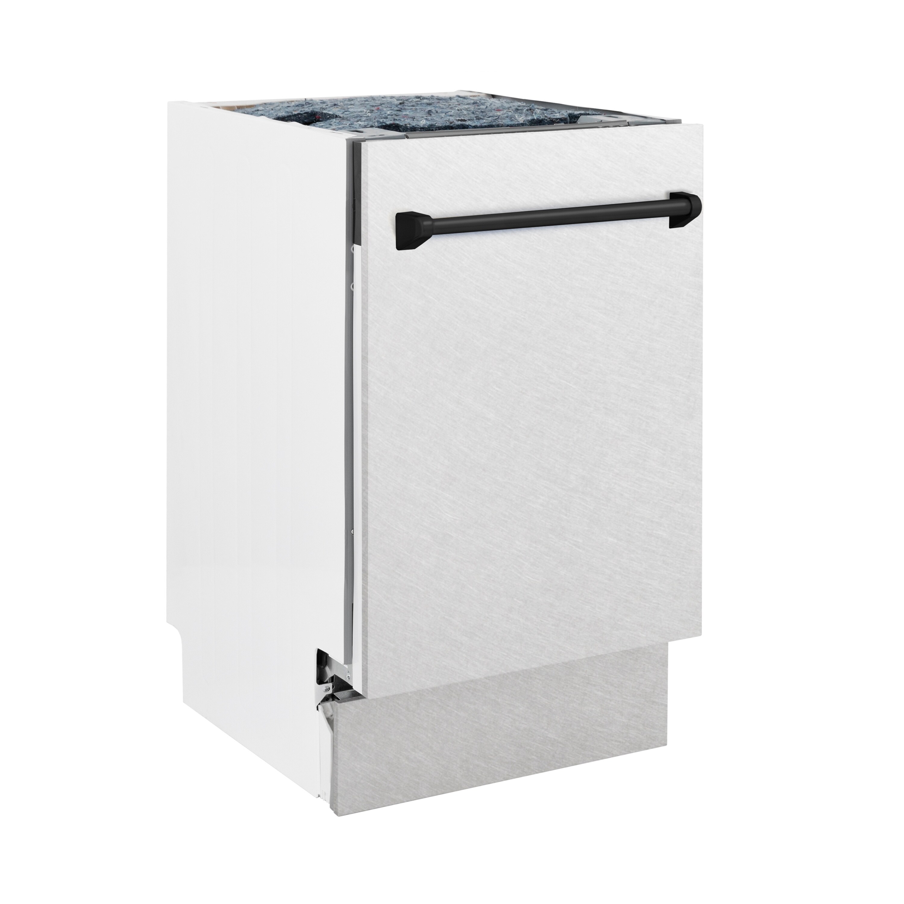 Lavavajillas empotrado con control superior de 18 pulgadas de la Edición Autógrafa de ZLINE KITCHEN & BATH con Tercer Estante (Acero inoxidable resistente a las huellas dactilares con mango negro mate) certificado ENERGY STAR, Nivel de sonido estándar de 51 decibeles DWVZ-SN-18-MB