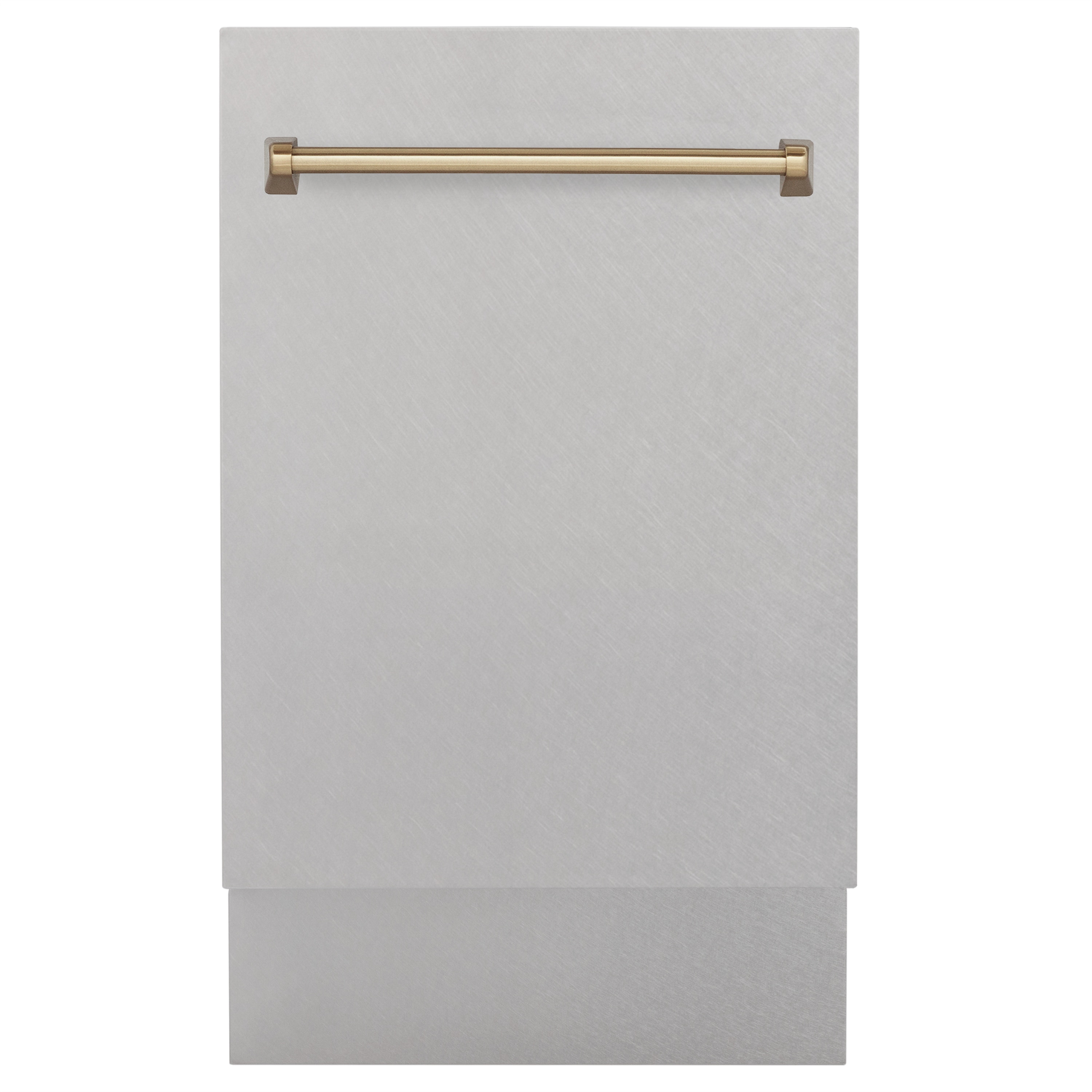 Lavavajillas empotrable de control superior de 18 pulgadas de la Edición Autograph de ZLINE KITCHEN & BATH con tercer riel (Acero inoxidable resistente a las huellas dactilares con mango de bronce champán) ENERGY STAR, nivel de sonido estándar de 51 decibeles DWVZ-SN-18-CB