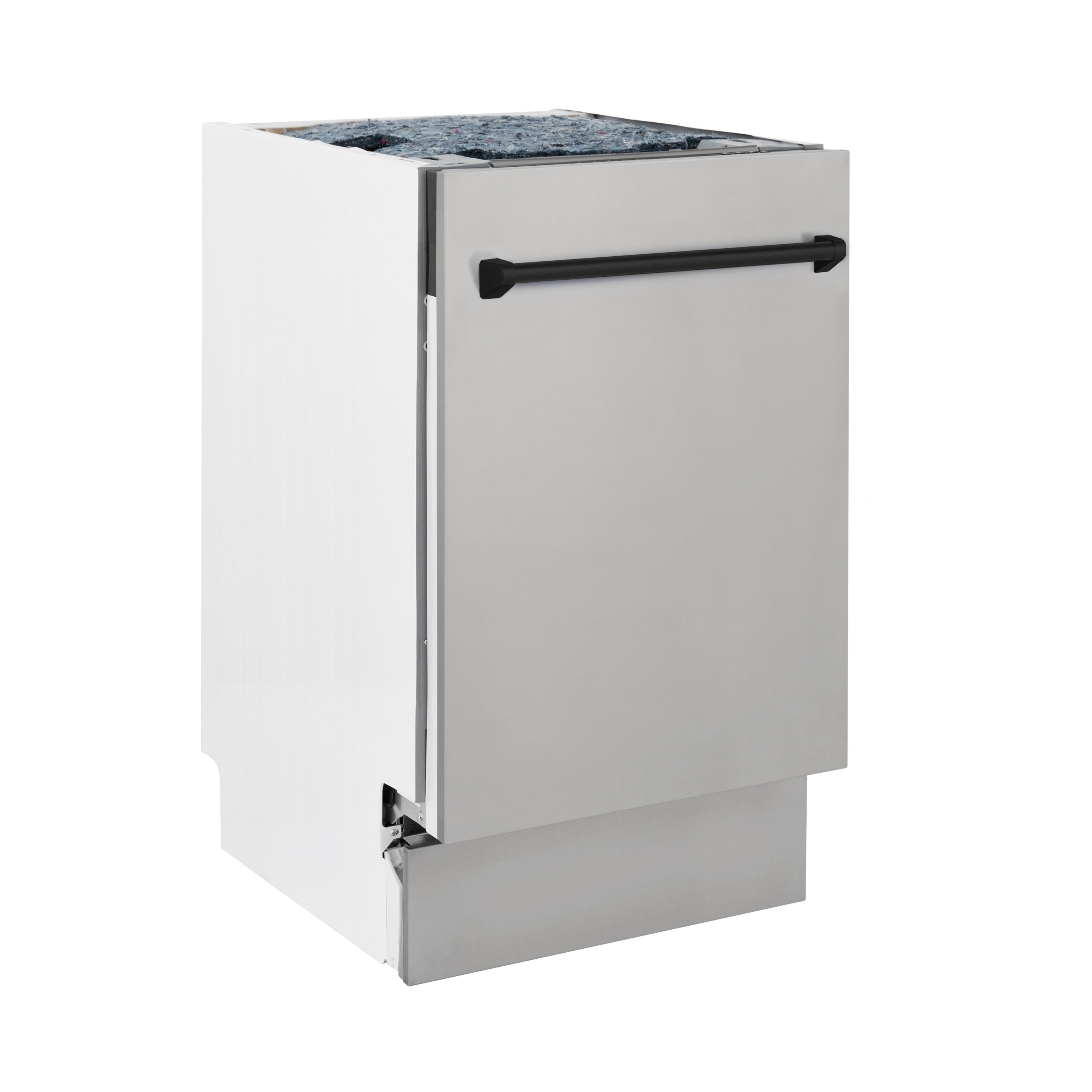 Lavavajillas empotrado de control superior de 18 pulgadas de la Edición Autógrafa de ZLINE KITCHEN & BATH con tercer estante (tina de acero inoxidable con panel de acero inoxidable y mango negro mate) ENERGY STAR, nivel de sonido estándar de 51 decibeles DWVZ-304-18-MB