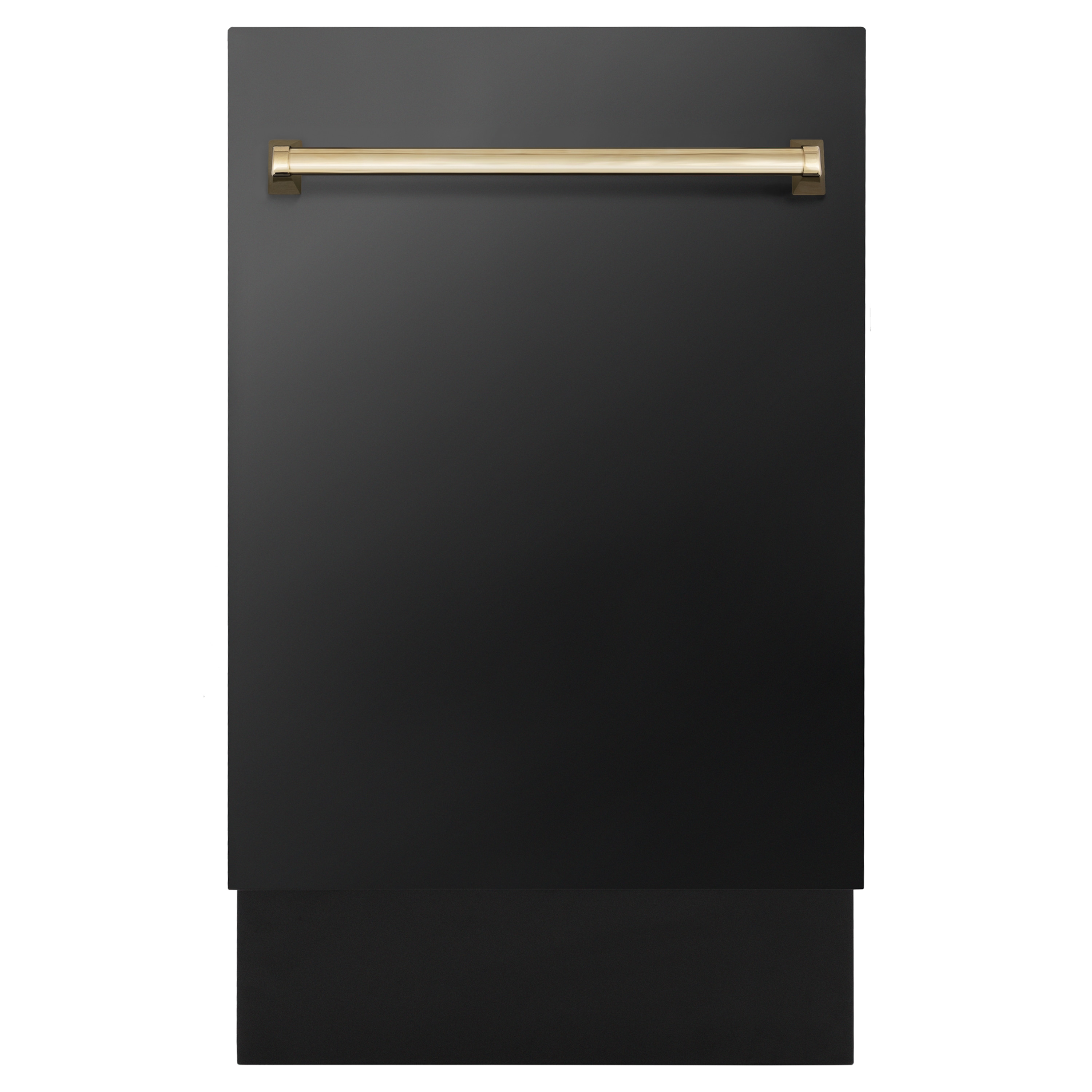 Lavavajillas Empotrado con Control Superior de 18 pulgadas de Edición Autógrafa de ZLINE KITCHEN & BATH con Tercer Riel (Tina de Acero Inoxidable con Panel de Acero Inoxidable Negro y Mango Dorado Pulido) Certificado ENERGY STAR, Nivel de Sonido Estándar de 51 Decibeles DWVZ-BS-18-G.