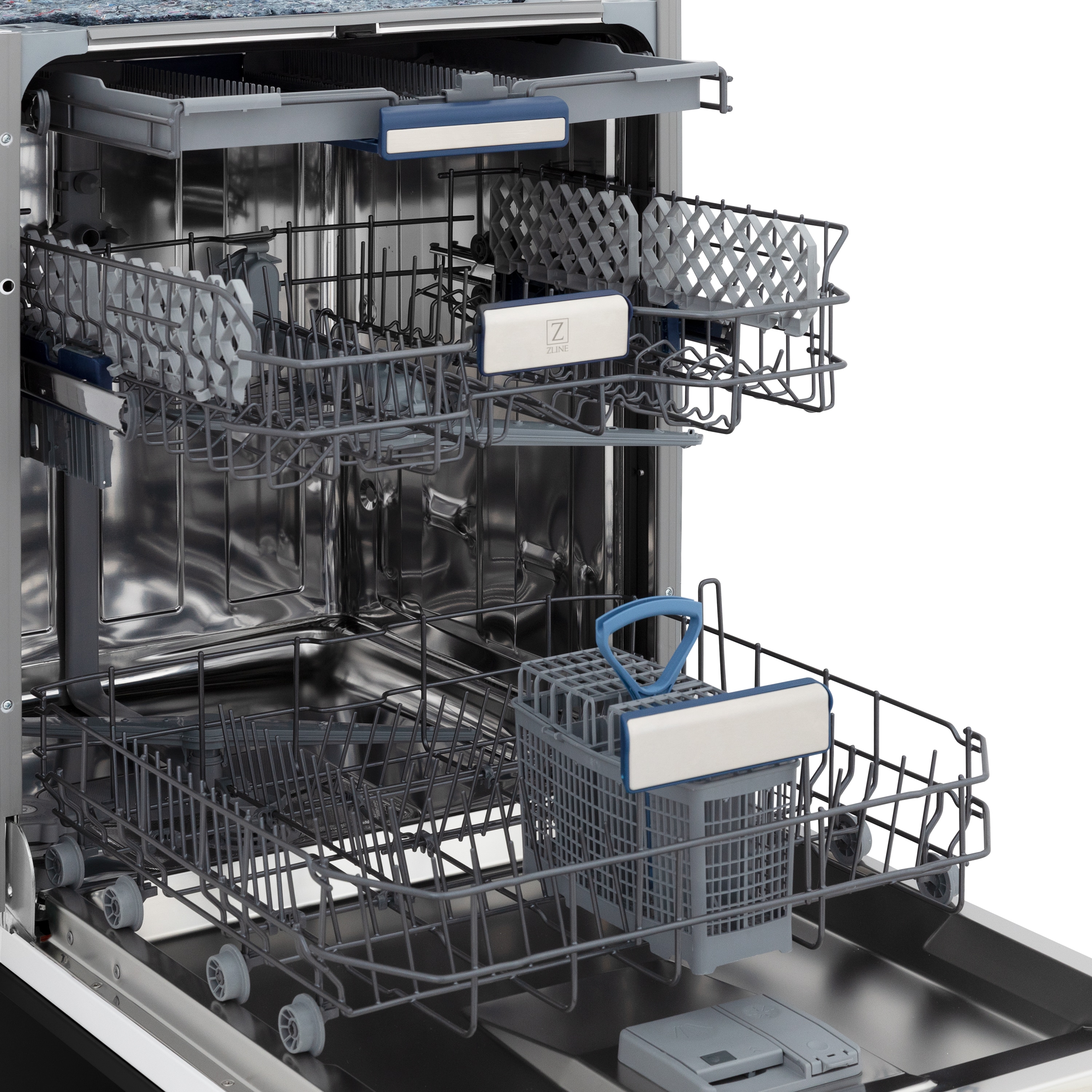 Lavavajillas empotrado de 18 pulgadas de la Edición Autógrafo de ZLINE KITCHEN & BATH con Tercer Rack (Tina de Acero Inoxidable con Panel de Acero Inoxidable Negro y Mango de Bronce Champagne) certificado ENERGY STAR, Nivel de Sonido Estándar de 51 Decibeles DWVZ-BS-18-CB