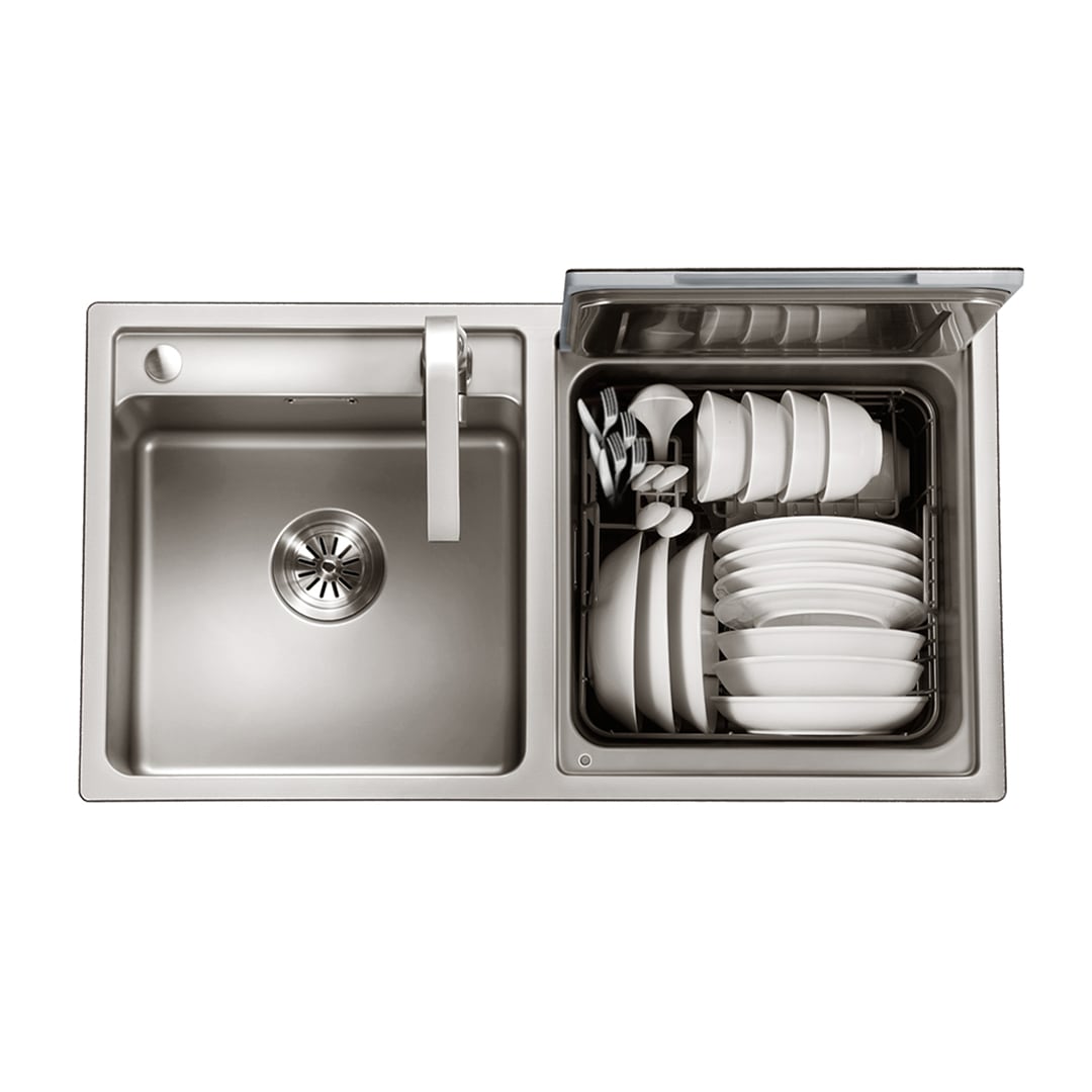 Lavavajillas 2 en 1 en Fregadero FOTILE Right Orientation de 18 pulgadas en Acero Inoxidable y Vidrio Templado Negro del Lado Derecho, Lavavajillas Integrado de Control Superior a 57.8 decibeles de Nivel de Sonido Estándar SD2F-P3