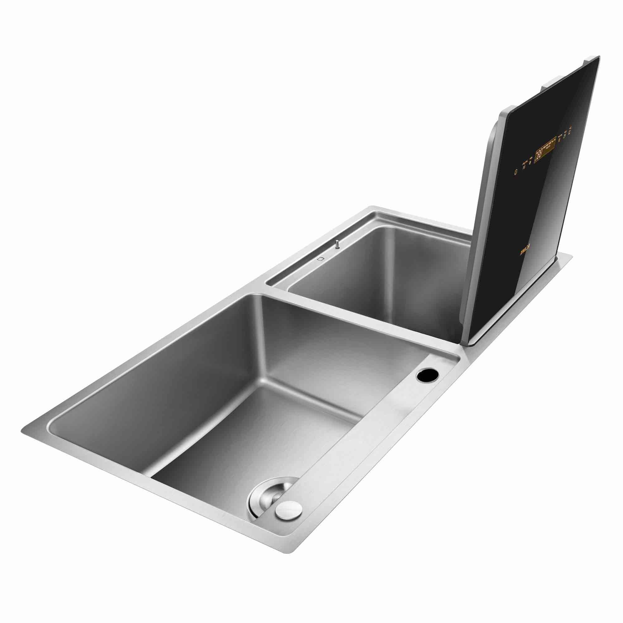 Lavavajillas 2 en 1 en fregadero FOTILE con orientación izquierda, de 18 pulgadas con control superior empotrado (Lado izquierdo de vidrio templado negro y acero inoxidable), Nivel de sonido estándar de 57.8 decibelios SD2F-P3L