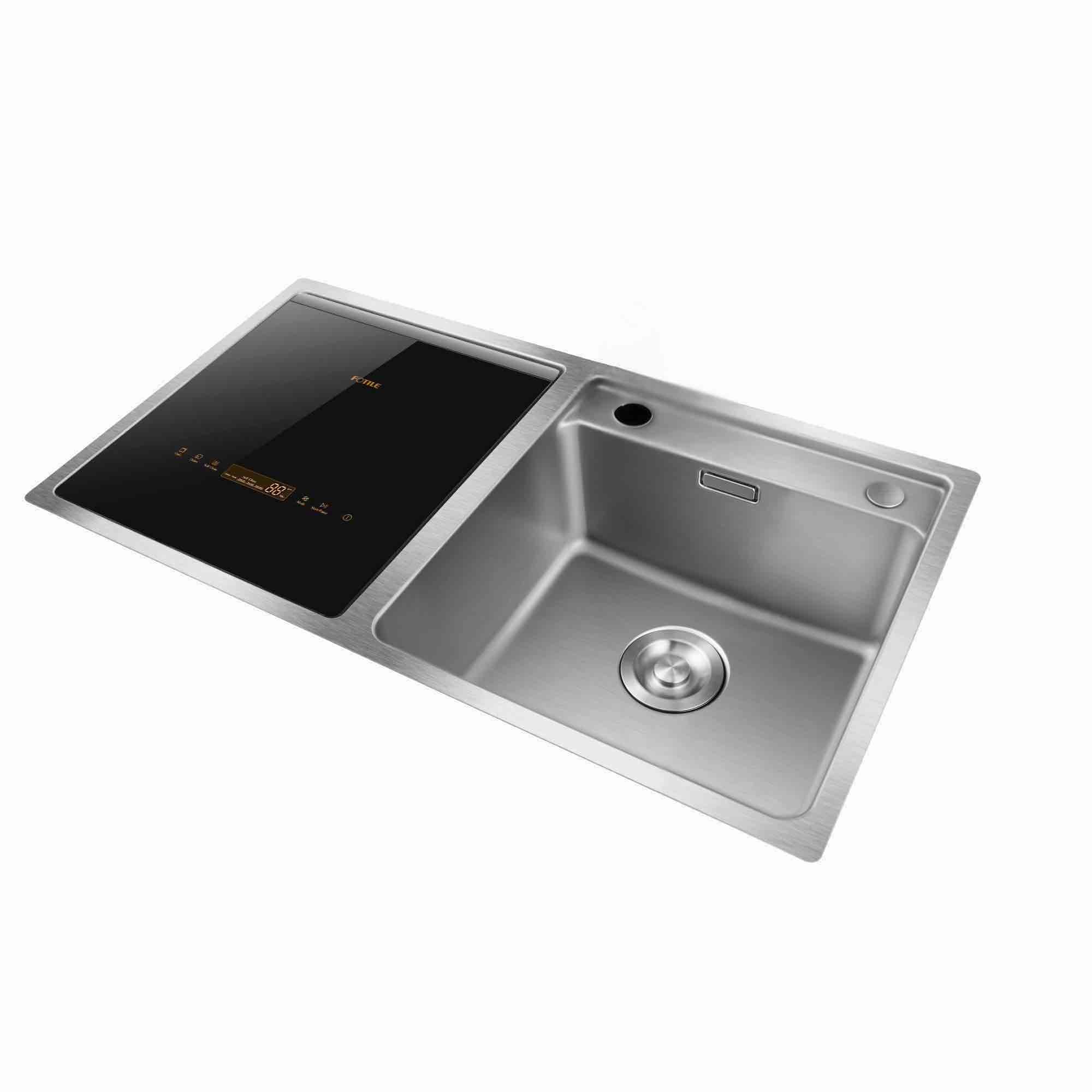 Lavavajillas 2 en 1 en fregadero FOTILE con orientación izquierda, de 18 pulgadas con control superior empotrado (Lado izquierdo de vidrio templado negro y acero inoxidable), Nivel de sonido estándar de 57.8 decibelios SD2F-P3L