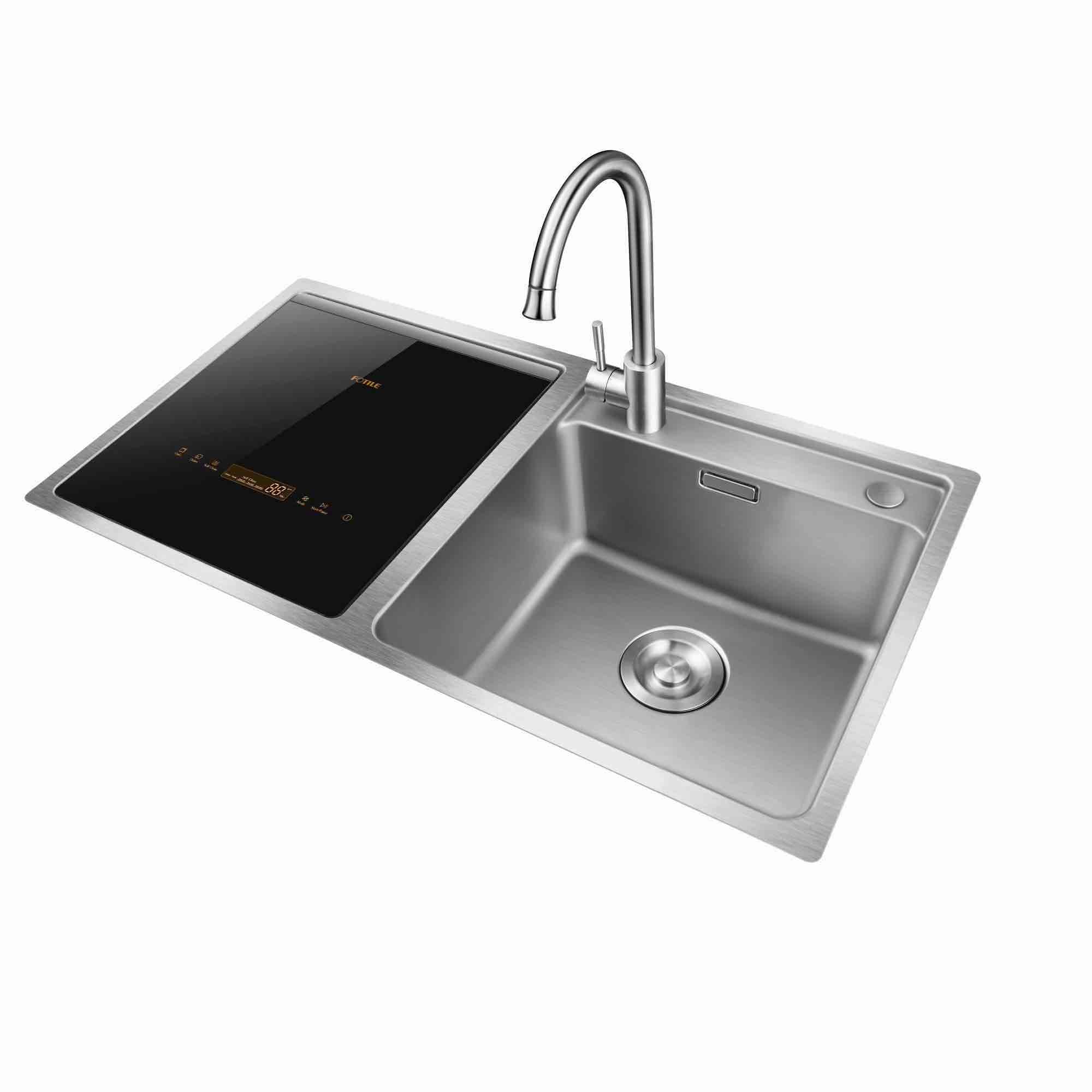 Lavavajillas 2 en 1 en fregadero FOTILE con orientación izquierda, de 18 pulgadas con control superior empotrado (Lado izquierdo de vidrio templado negro y acero inoxidable), Nivel de sonido estándar de 57.8 decibelios SD2F-P3L