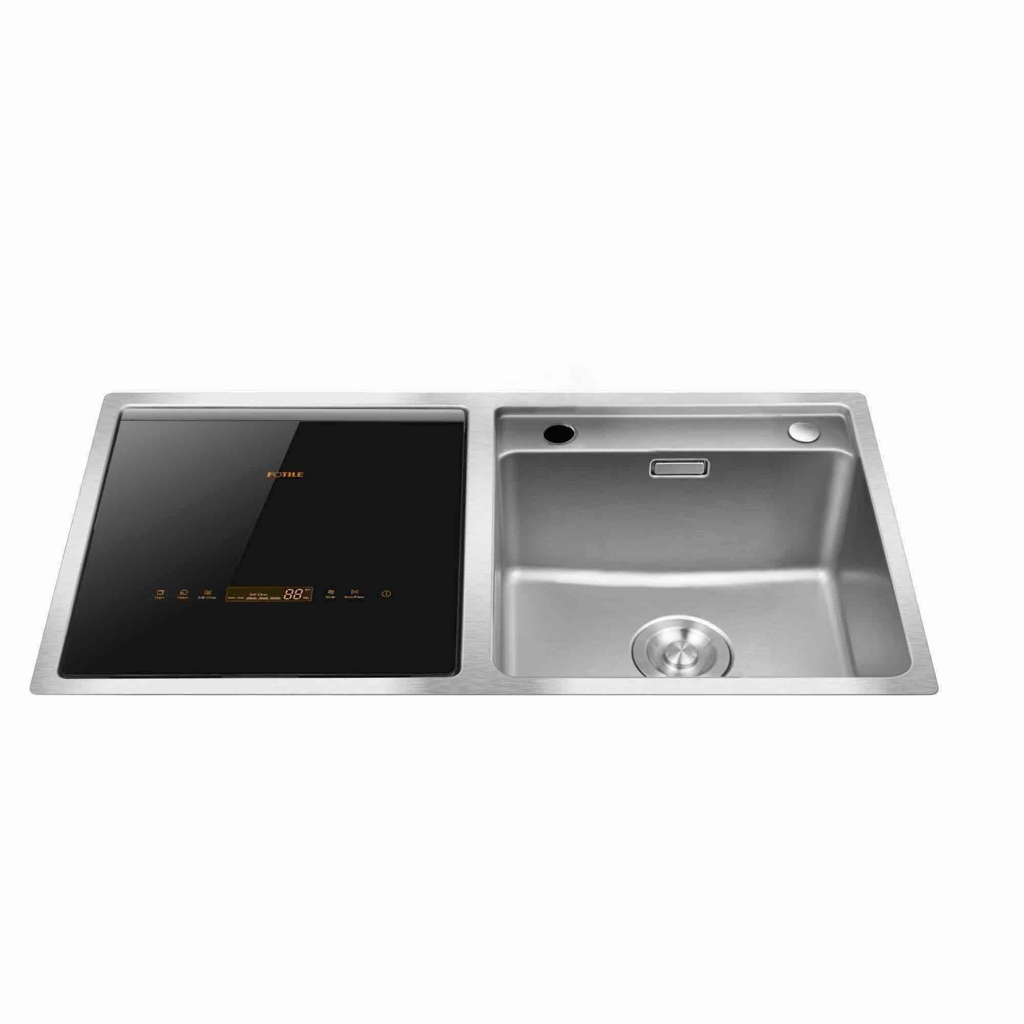 Lavavajillas 2 en 1 en fregadero FOTILE con orientación izquierda, de 18 pulgadas con control superior empotrado (Lado izquierdo de vidrio templado negro y acero inoxidable), Nivel de sonido estándar de 57.8 decibelios SD2F-P3L