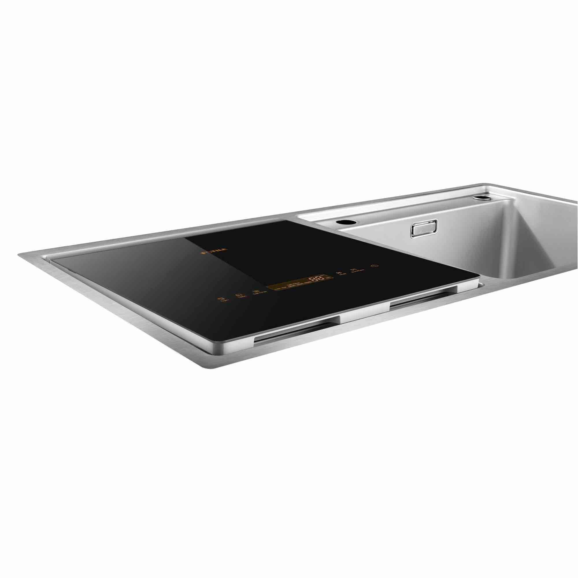 Lavavajillas 2 en 1 en fregadero FOTILE con orientación izquierda, de 18 pulgadas con control superior empotrado (Lado izquierdo de vidrio templado negro y acero inoxidable), Nivel de sonido estándar de 57.8 decibelios SD2F-P3L