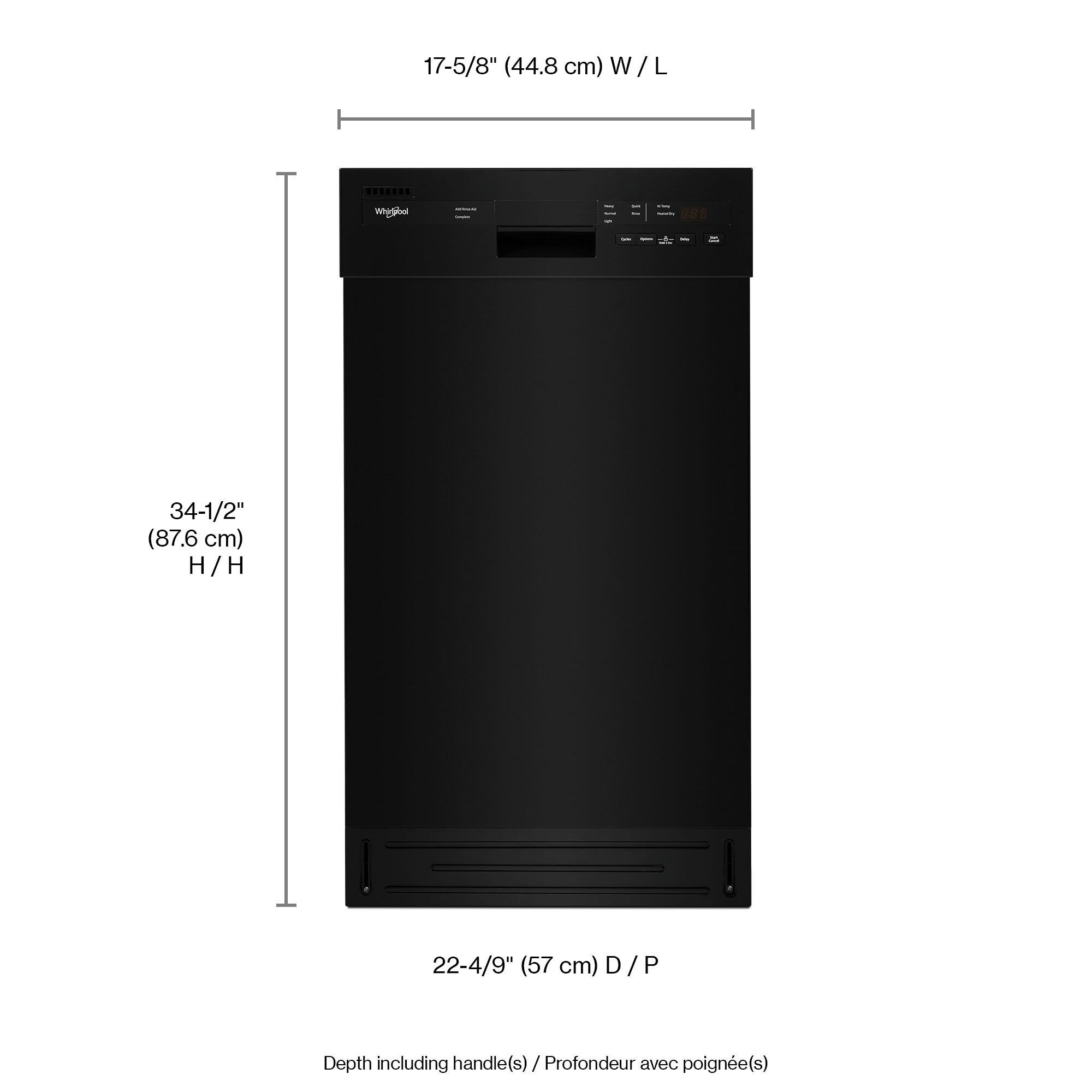 Lavavajillas Empotrado Whirlpool de 18 pulgadas con Control Frontal (Negro) ENERGY STAR, Nivel de Sonido Muy Silencioso de 50 decibeles WDPS5118PB