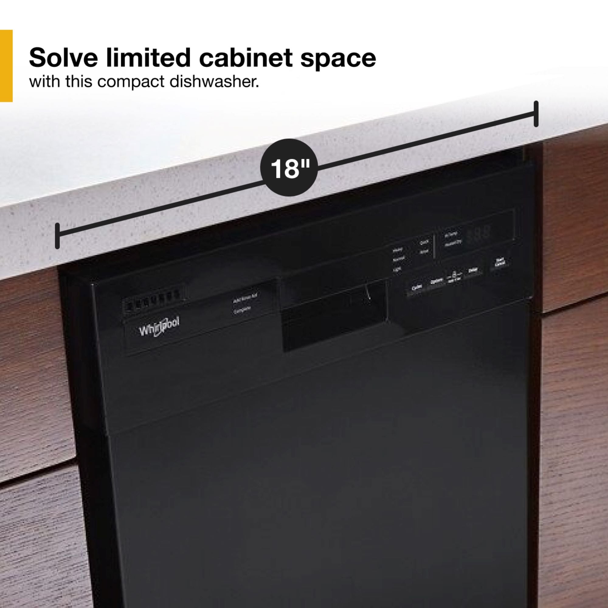 Lavavajillas Empotrado Whirlpool de 18 pulgadas con Control Frontal (Negro) ENERGY STAR, Nivel de Sonido Muy Silencioso de 50 decibeles WDPS5118PB
