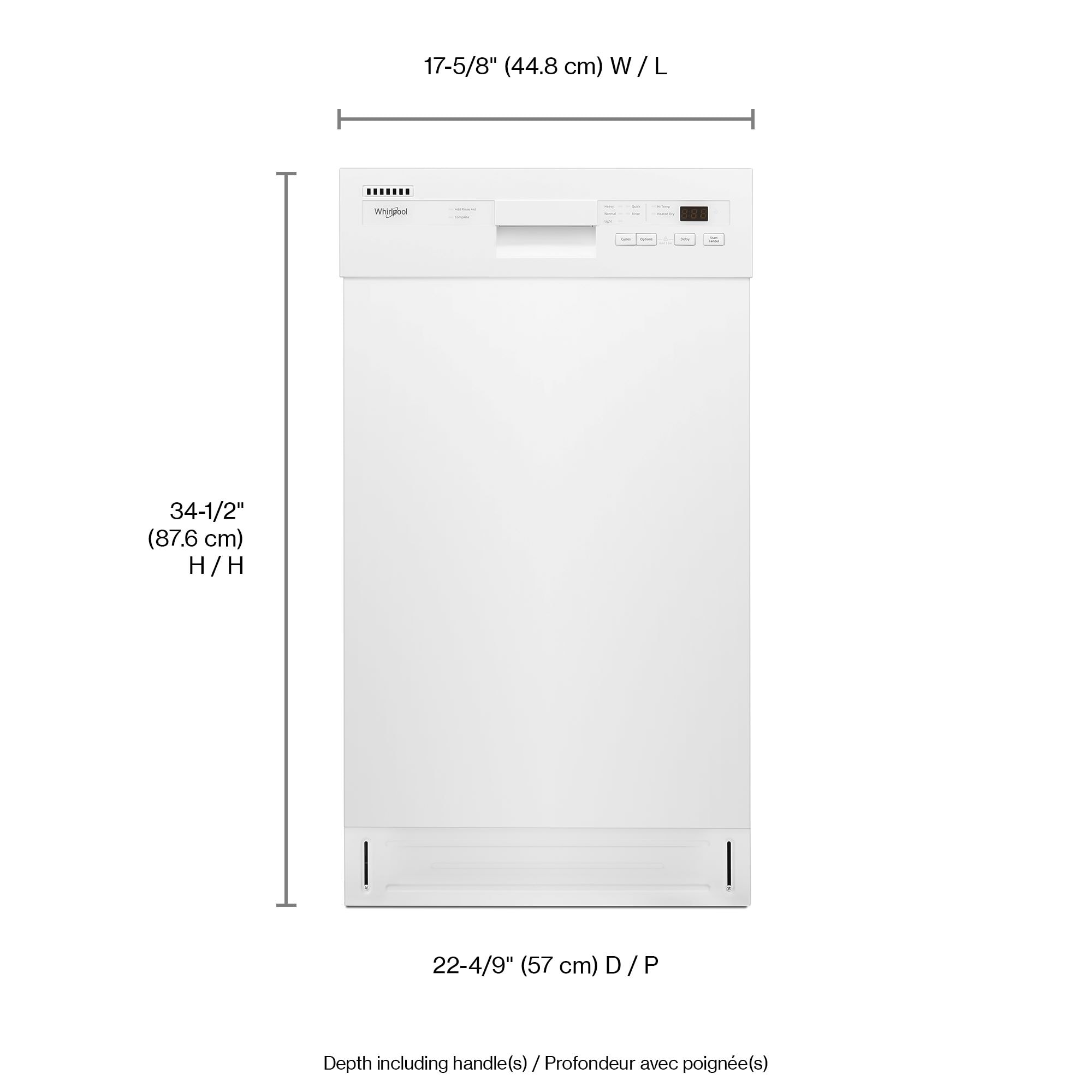 Lavavajillas Empotrado Whirlpool de 18 pulgadas con Control Frontal (Blanco) ENERGY STAR, Nivel de Sonido Muy Silencioso de 50 Decibeles WDPS5118PW