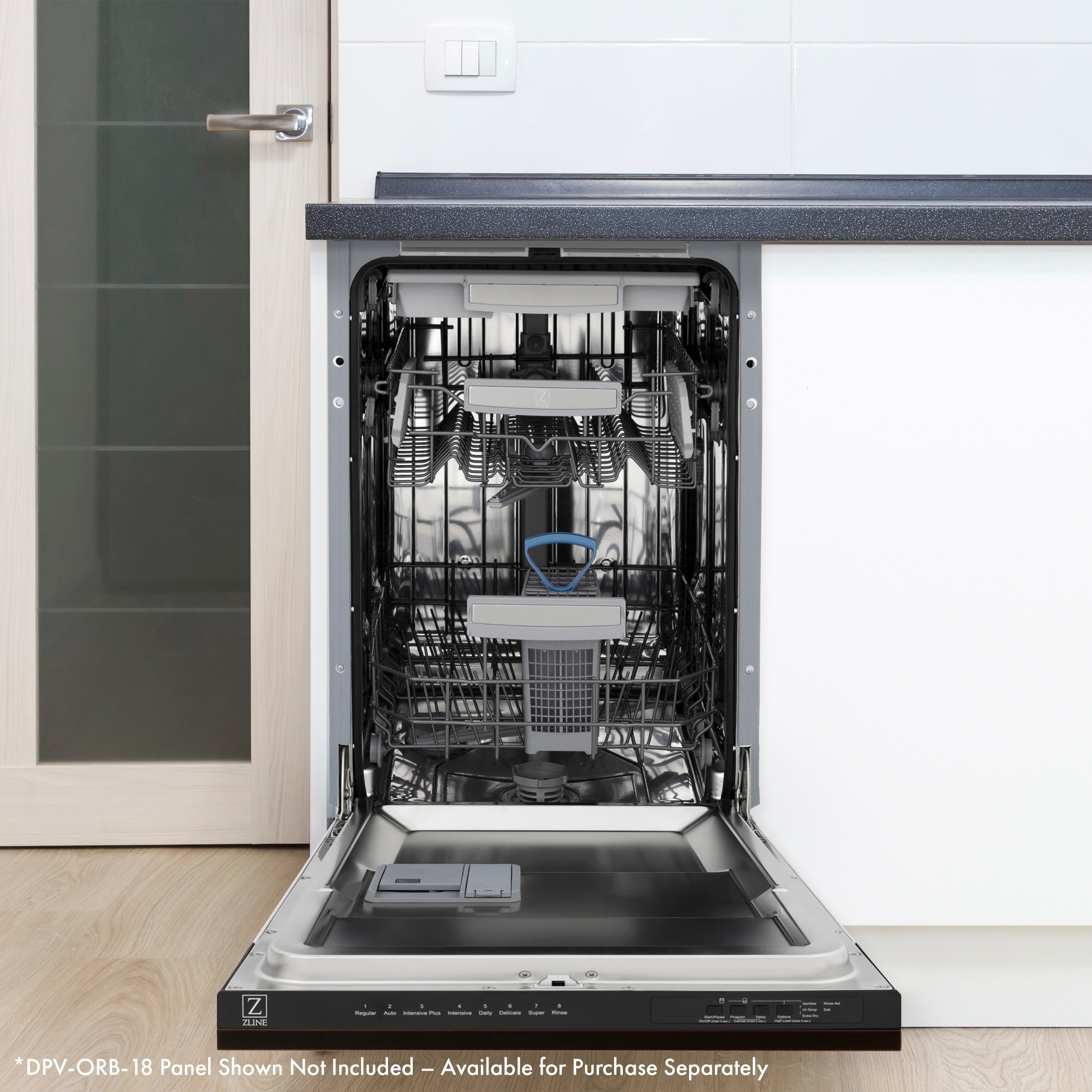 Lavavajillas empotrado de control superior de 18 pulgadas con tercer rack (listo para panel) ENERGY STAR, nivel de sonido estándar de 51 decibeles DWVZ-18-G