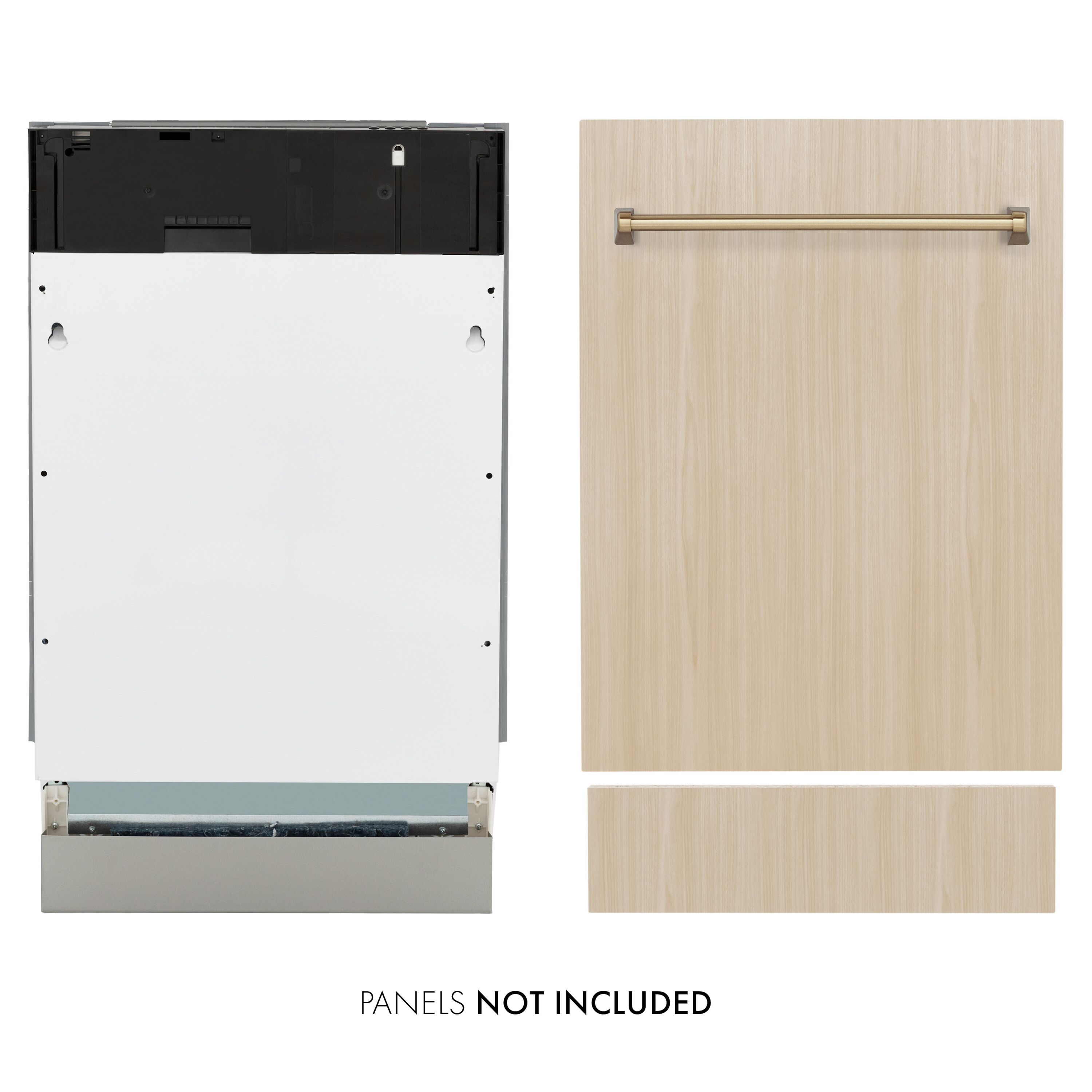 Lavavajillas empotrado de control superior de 18 pulgadas con tercer estante (panel listo, mango de bronce en color champán) ENERGY STAR, nivel de sonido estándar de 51 decibeles DWVZ-18-CB