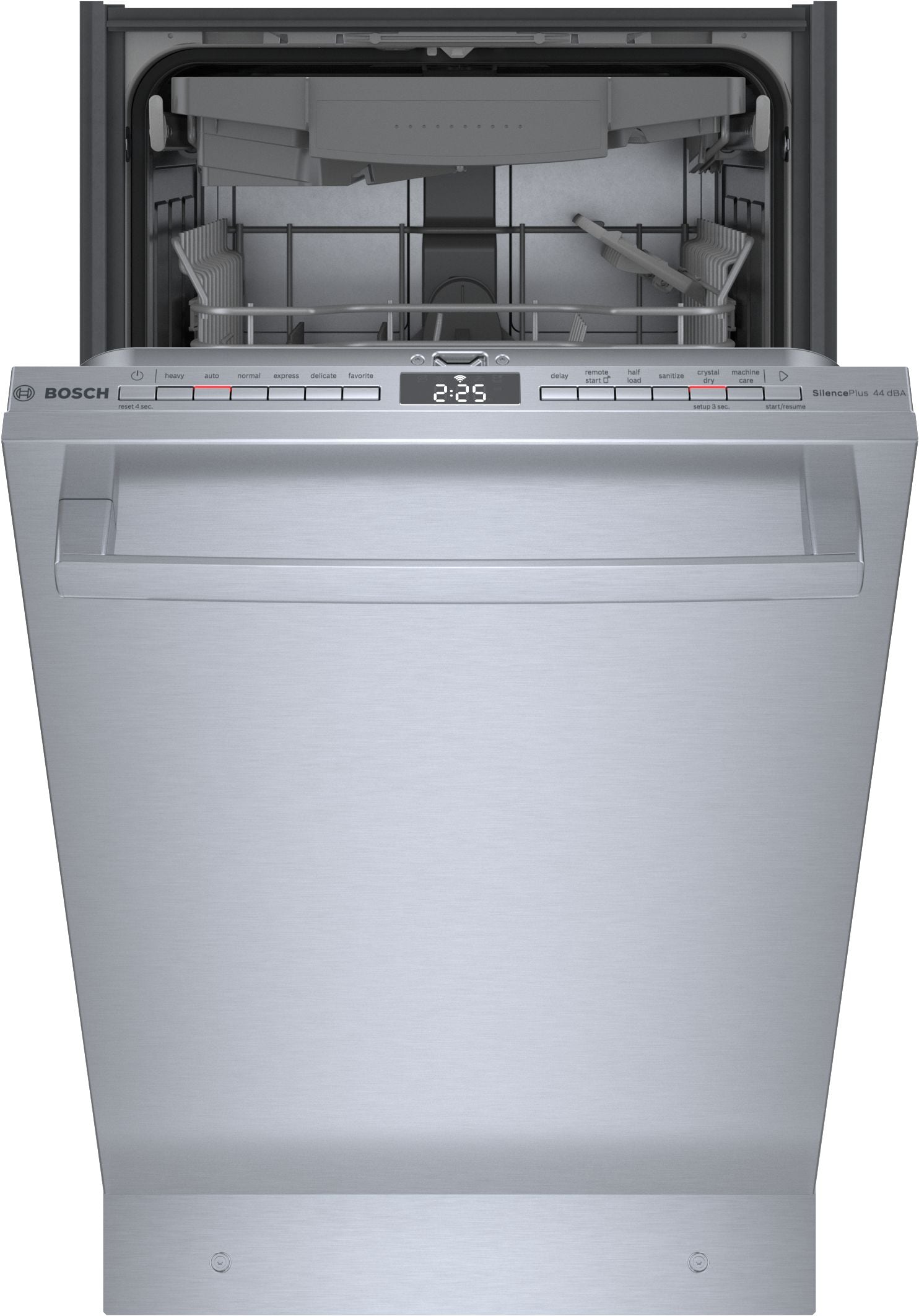 Lavavajillas empotrable de control superior de la Serie 800 de Bosch con tercera parrilla (acero inoxidable), nivel de ruido muy bajo de 44 decibeles SPX68C75UC