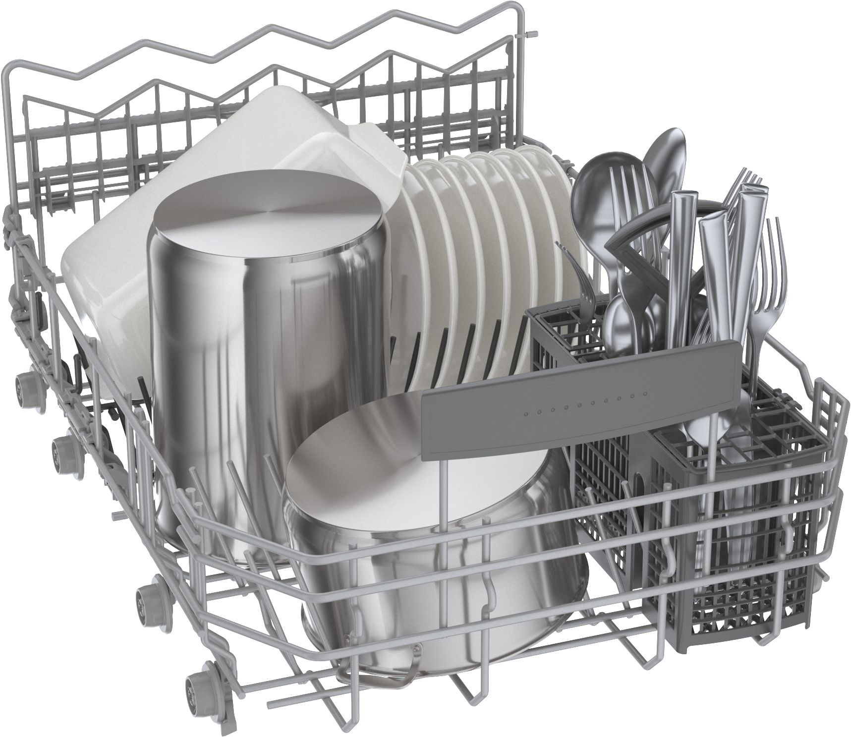 Lavavajillas empotrable de control superior de la Serie 800 de Bosch con tercera parrilla (acero inoxidable), nivel de ruido muy bajo de 44 decibeles SPX68C75UC