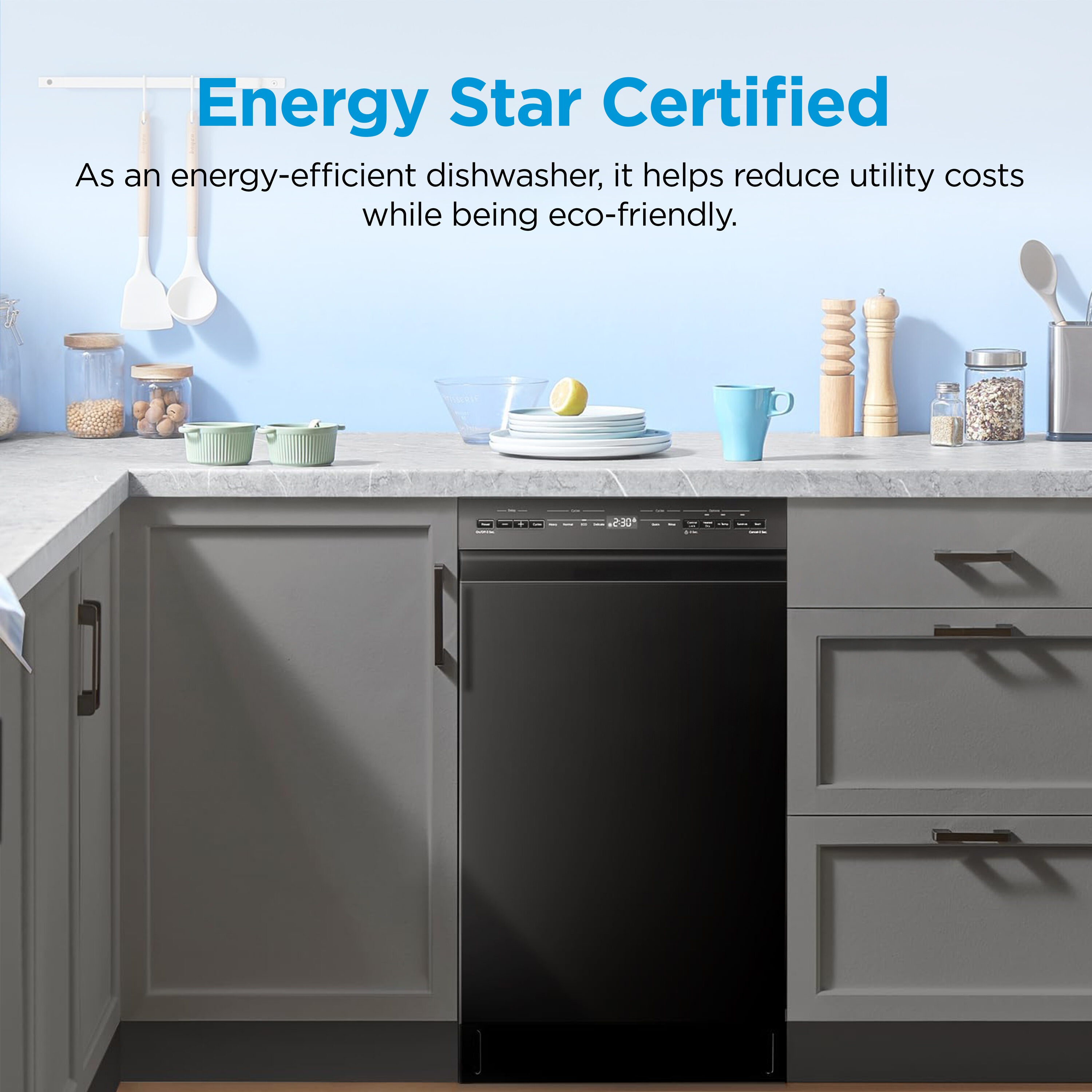 Lavavajillas Empotrado de Control Frontal de 18 pulgadas (Negro) ENERGY STAR, Nivel de Sonido Estándar de 52 Decibeles MDF18A1ABB de Midea