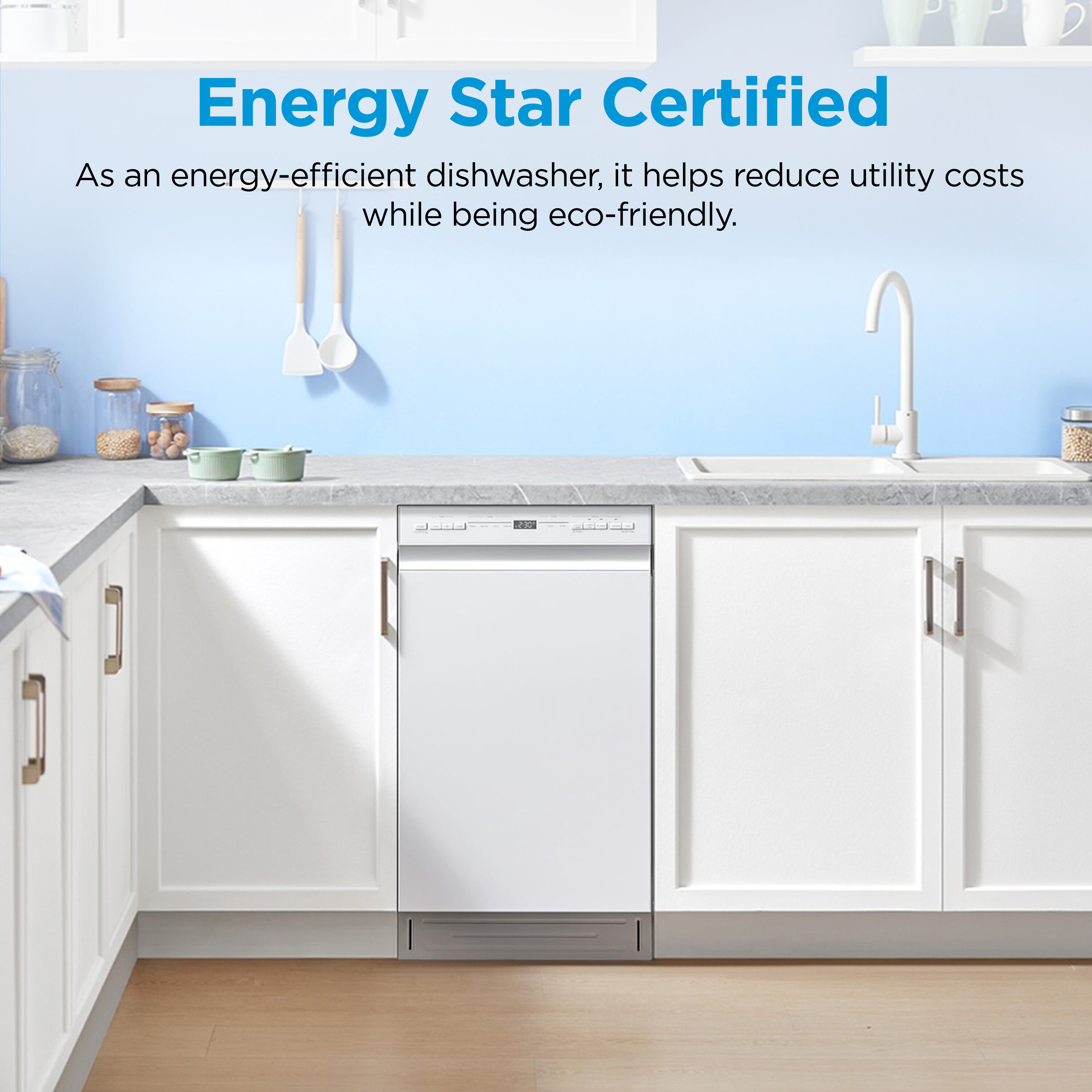 Lavavajillas empotrable de control frontal de 18 pulgadas Midea (blanco) ENERGY STAR, Nivel de sonido estándar de 52 decibeles MDF18A1AWW