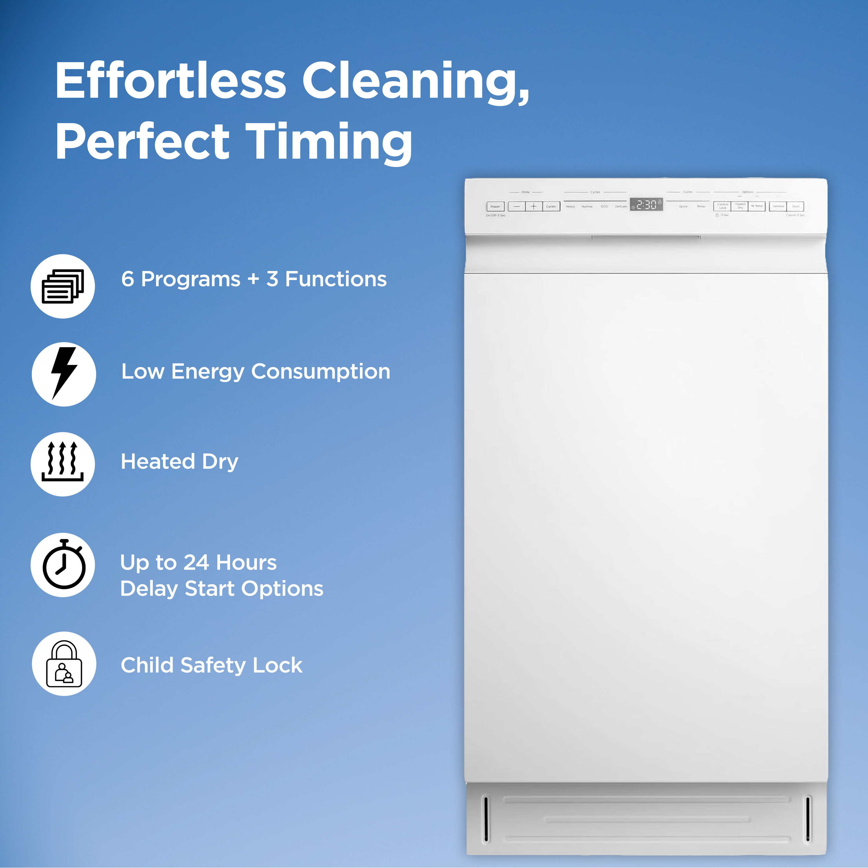 Lavavajillas empotrable de control frontal de 18 pulgadas Midea (blanco) ENERGY STAR, Nivel de sonido estándar de 52 decibeles MDF18A1AWW